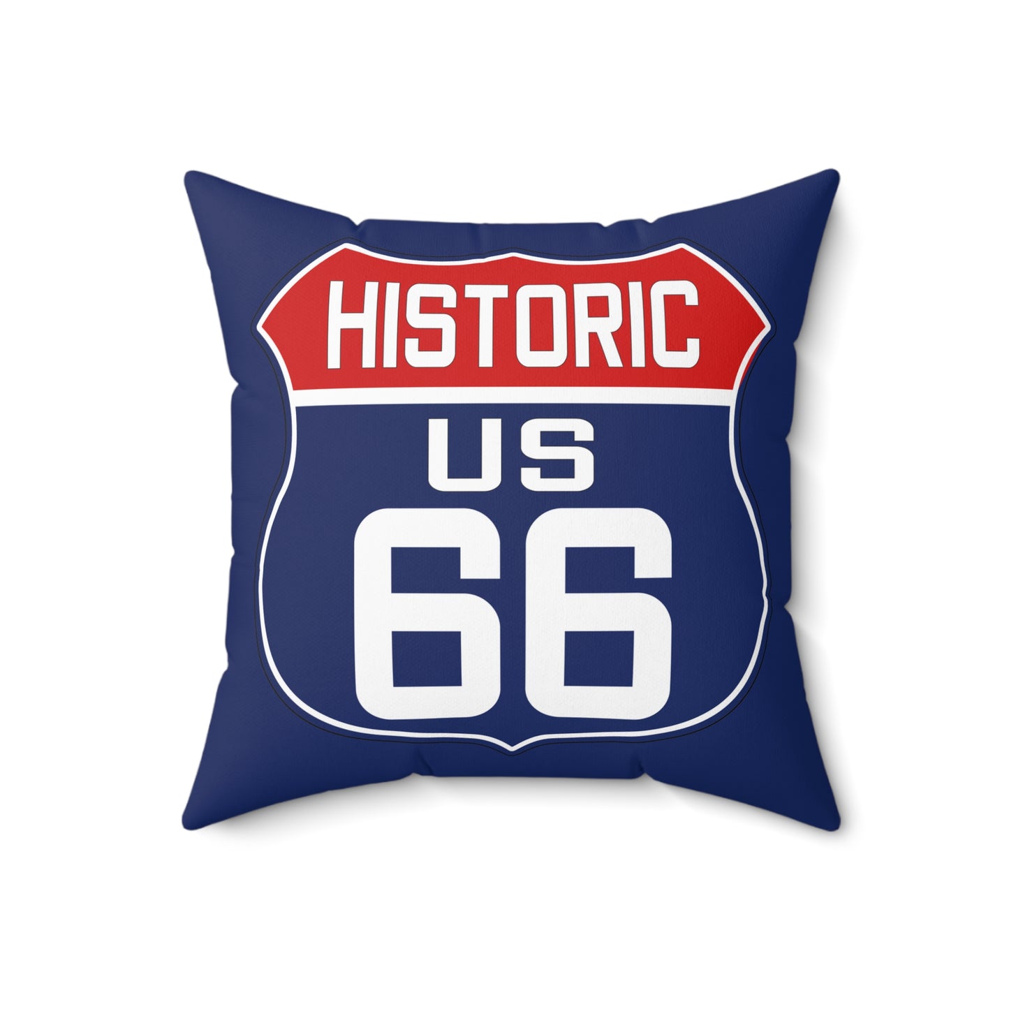 Patriotic Route 66 Pillow: Red White Blue Shield Design Spun Polyester Square Pillow