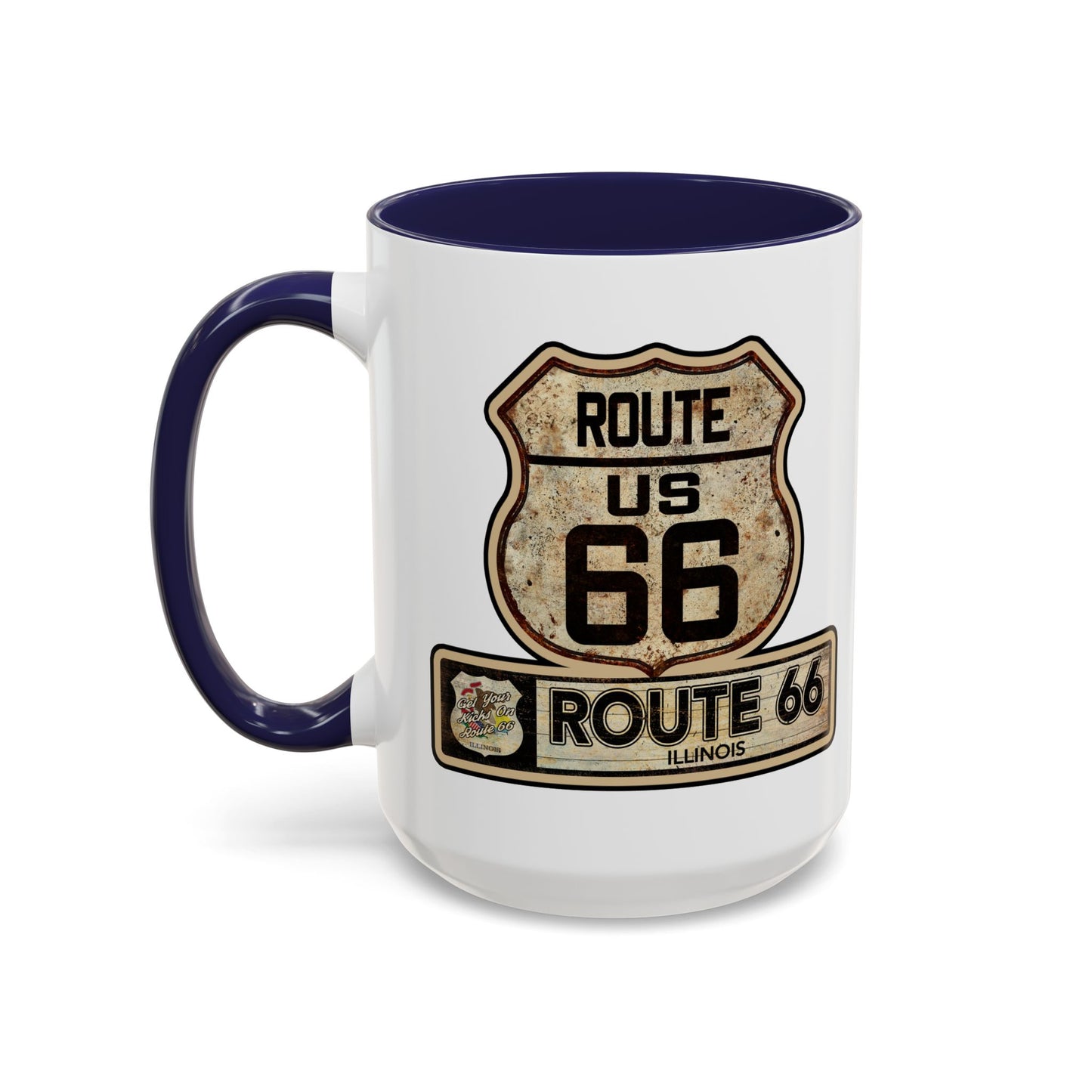 Mug, Vintage Route 66 Shield with Illinois State flag Coffee Cup, Gift for Traveler, Illinois Souvenir Drinkware, Route 66 Collector Mug,