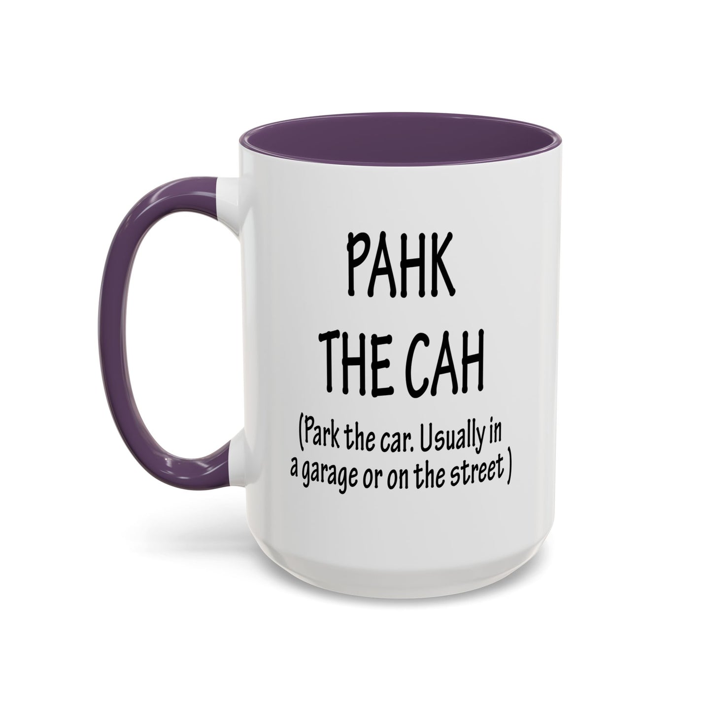 Accent Coffee Mug, Boston Pahk the Cah Funny Gift, Massachusetts Souvenir Cup, Tea Drinker Present, Office Desk Decor, Unique White Ceramic