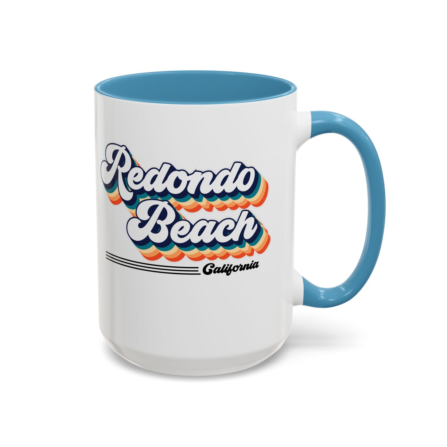 Coffee Mug, Redondo Beach Retro 80s Vibe Big Text, Tea Cup, Hot Chocolate Mug, Unique Gift for Beach Lovers, Birthday Gift for Coffee