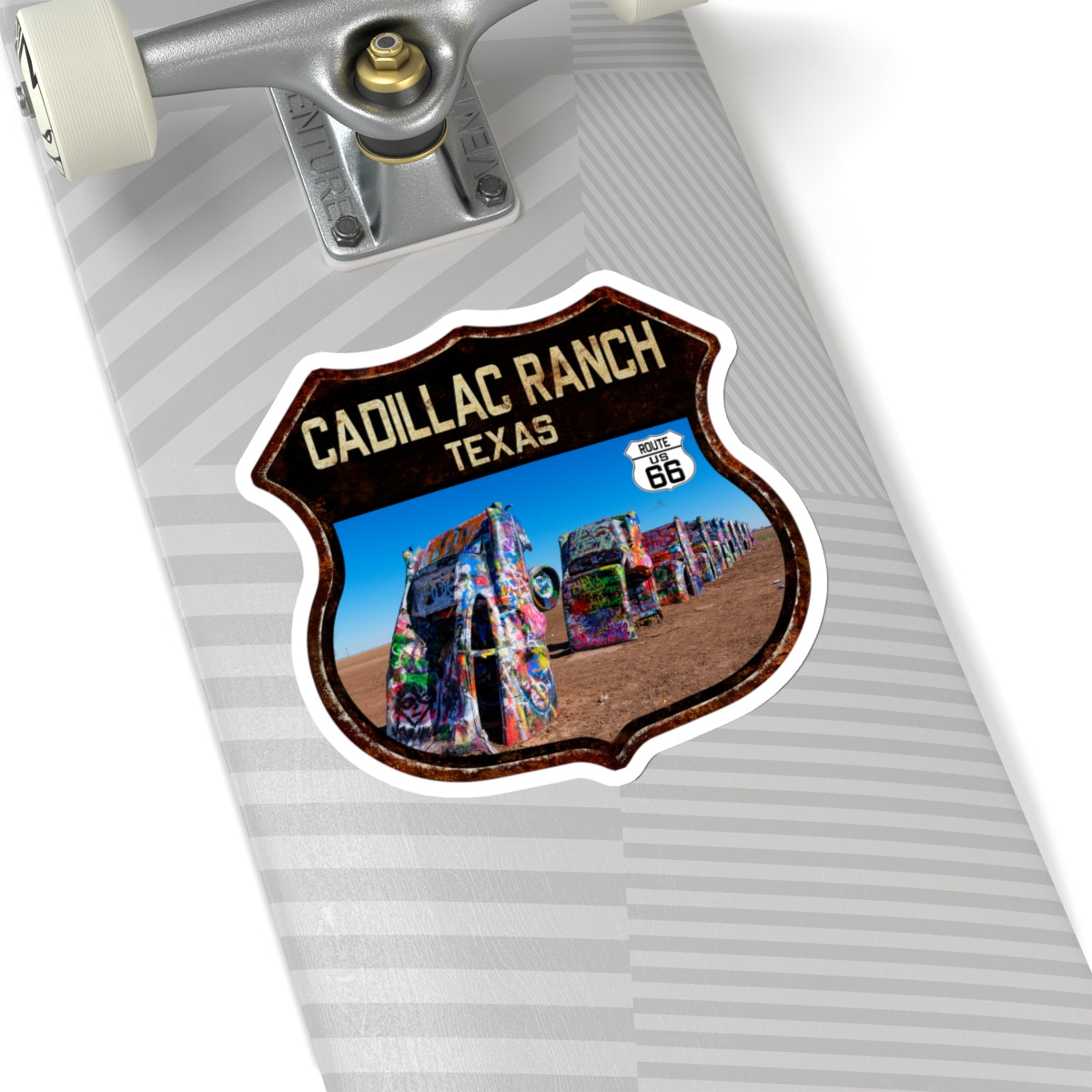 Sticker Cadillac Ranch Route 66 Amarillo Texas Shield Kiss-Cut Stickers