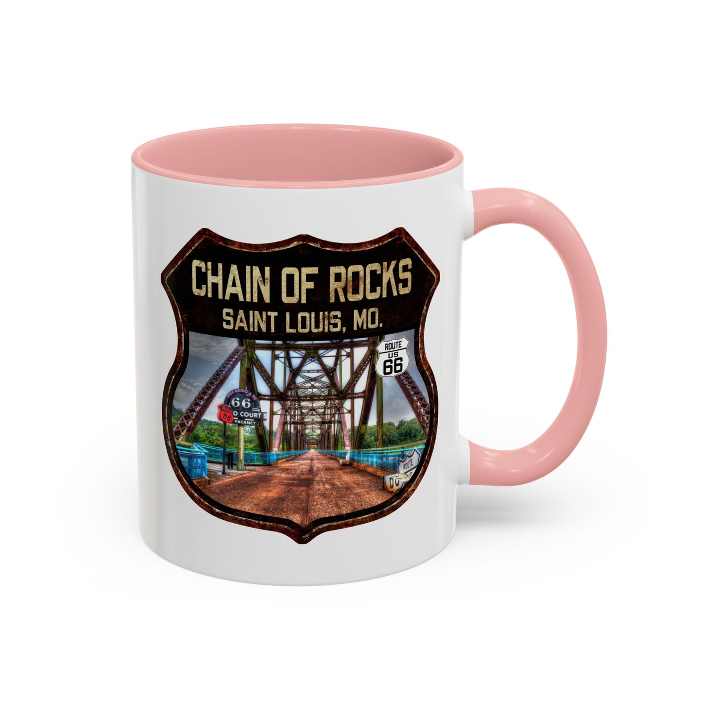 Mug Chain of Rocks Bridge Route 66 Shield Illinois 11oz