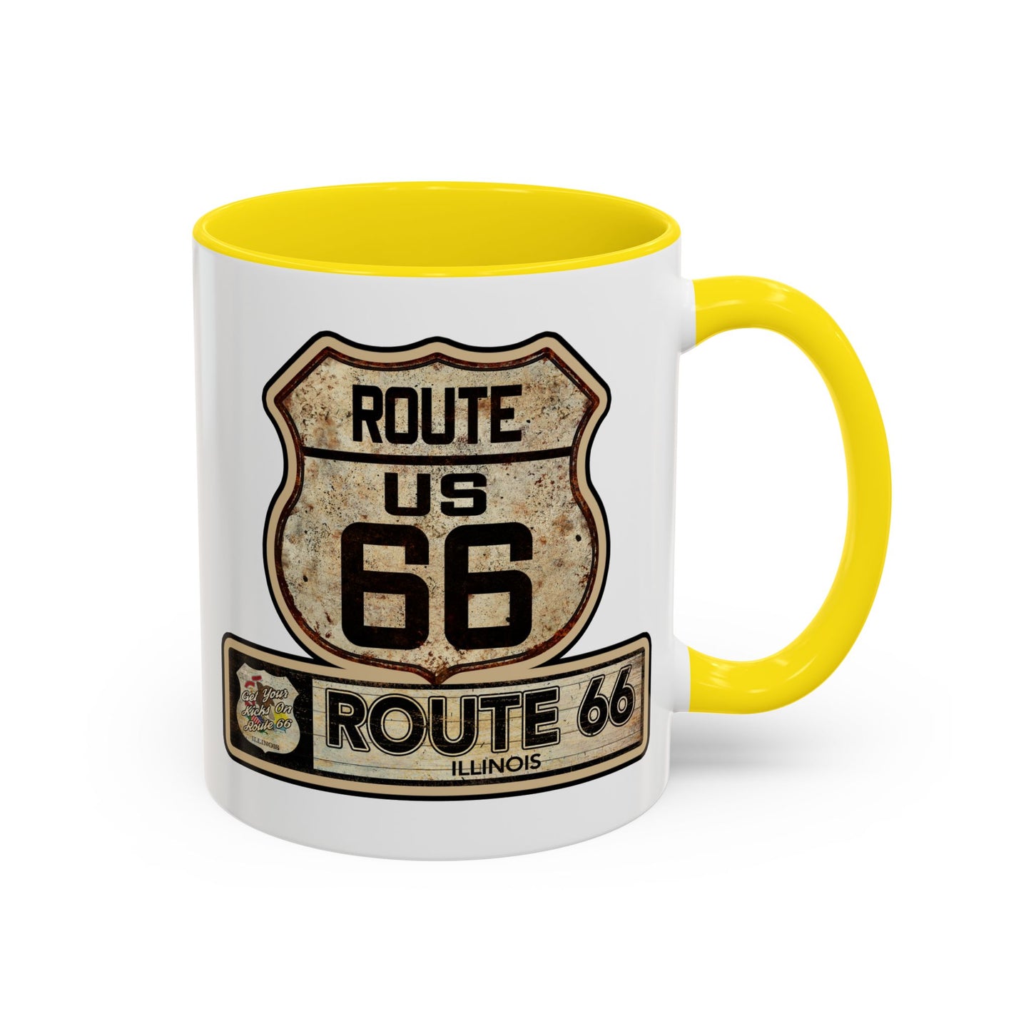 Mug, Vintage Route 66 Shield with Illinois State flag Coffee Cup, Gift for Traveler, Illinois Souvenir Drinkware, Route 66 Collector Mug,