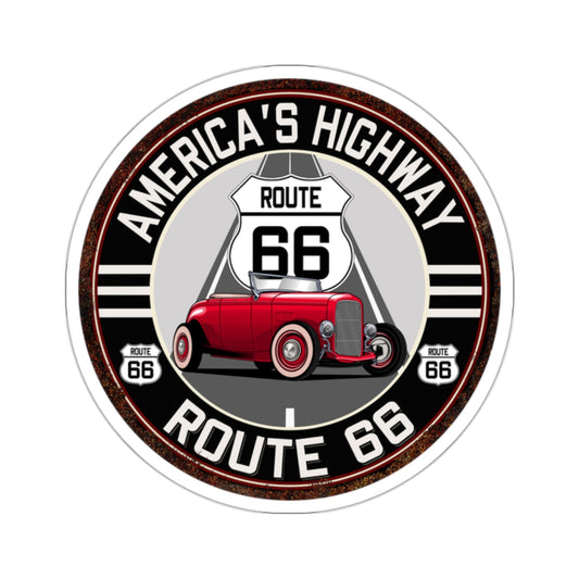 Sticker Vintage America's Highway Route 66 Round Kiss-Cut Stickers