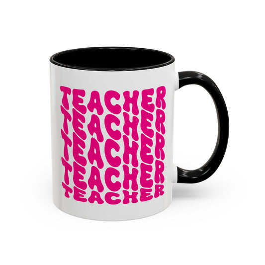 Coffee Mug - Teacher in Wavy Colorful Text, Gift for Educator, Teacher Appreciation