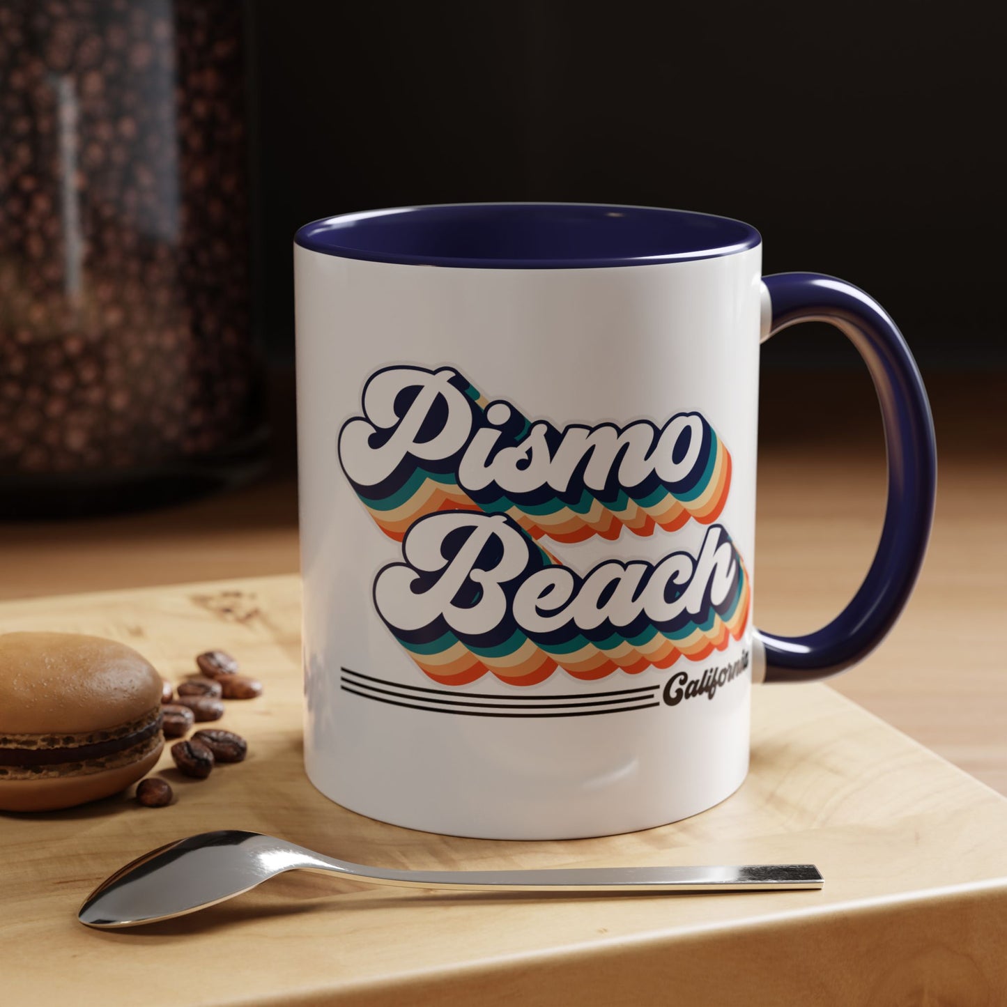 Coffee Mug, Pismo Beach Retro 80s Vibe Big Text, Tea Cup, Hot Chocolate Mug, Unique Gift for Beach Lovers, Birthday Gift for Coffee