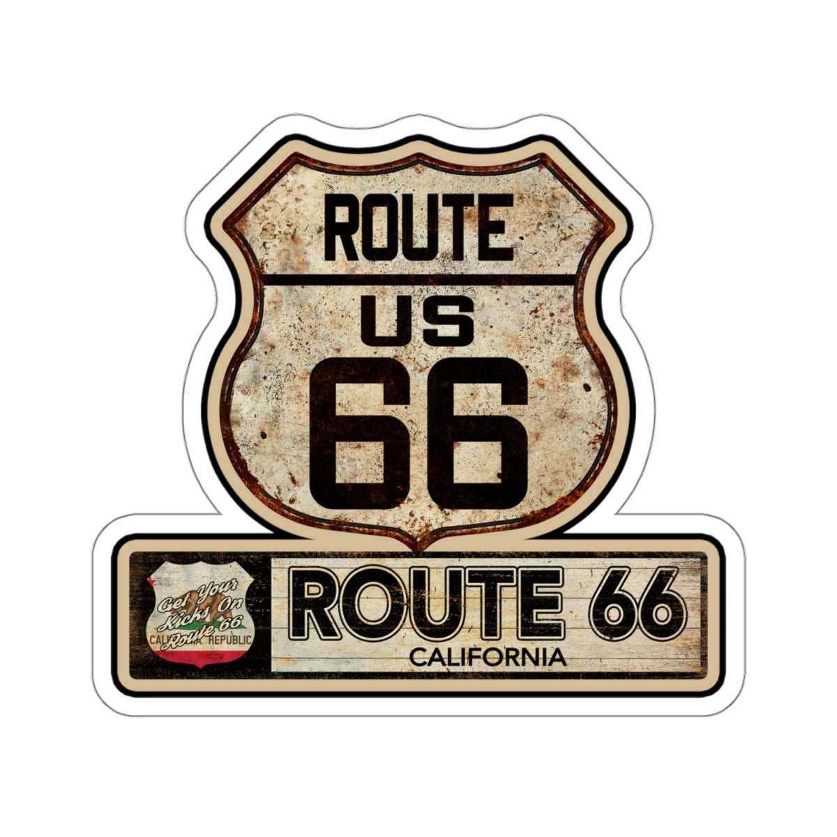 Vintage California Route 66 Shield Sticker - Travel Souvenir Kiss-Cut Stickers