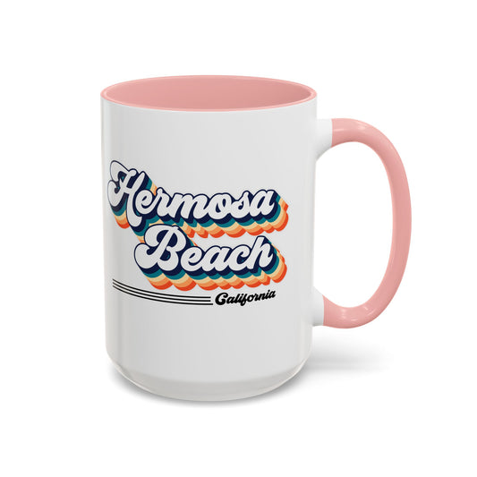 Coffee Mug, Hermosa Beach Retro 80s Vibe Big Text, Tea Cup, Hot Chocolate Mug, Unique Gift for Beach Lovers, Birthday Gift for Coffee