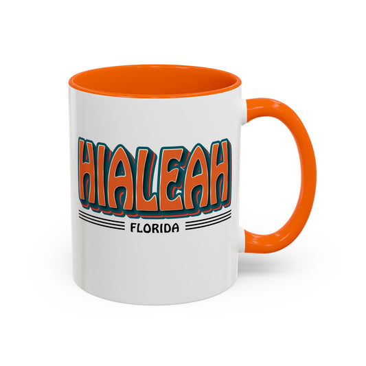 Coffee Mug, Hialeah Retro Big Letter Accent Mug, Souvenir Cup, Florida Gift, Vintage Style Tea Cup, Drinkware