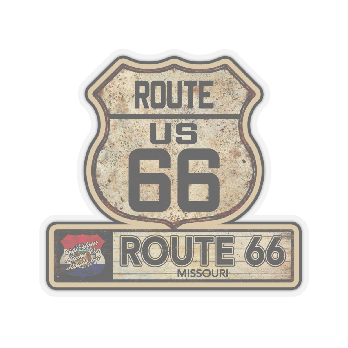 Vintage Missouri Route 66 Shield Sticker - Travel Souvenir Kiss-Cut Stickers