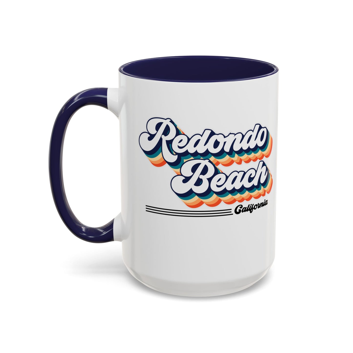 Coffee Mug, Redondo Beach Retro 80s Vibe Big Text, Tea Cup, Hot Chocolate Mug, Unique Gift for Beach Lovers, Birthday Gift for Coffee