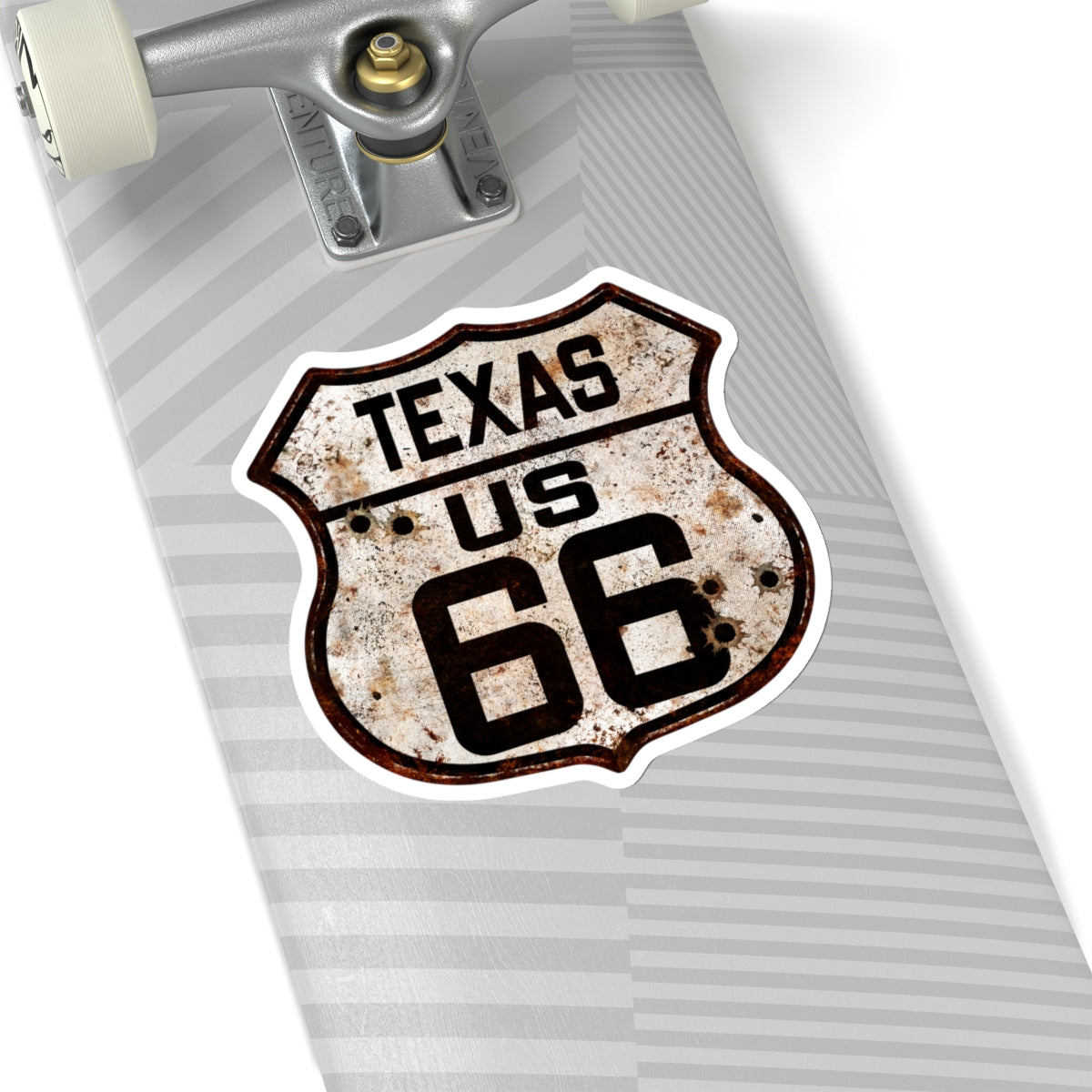 Sticker Vintage Texas Route 66 Shield with Bullet Holes Kiss-Cut Stickers