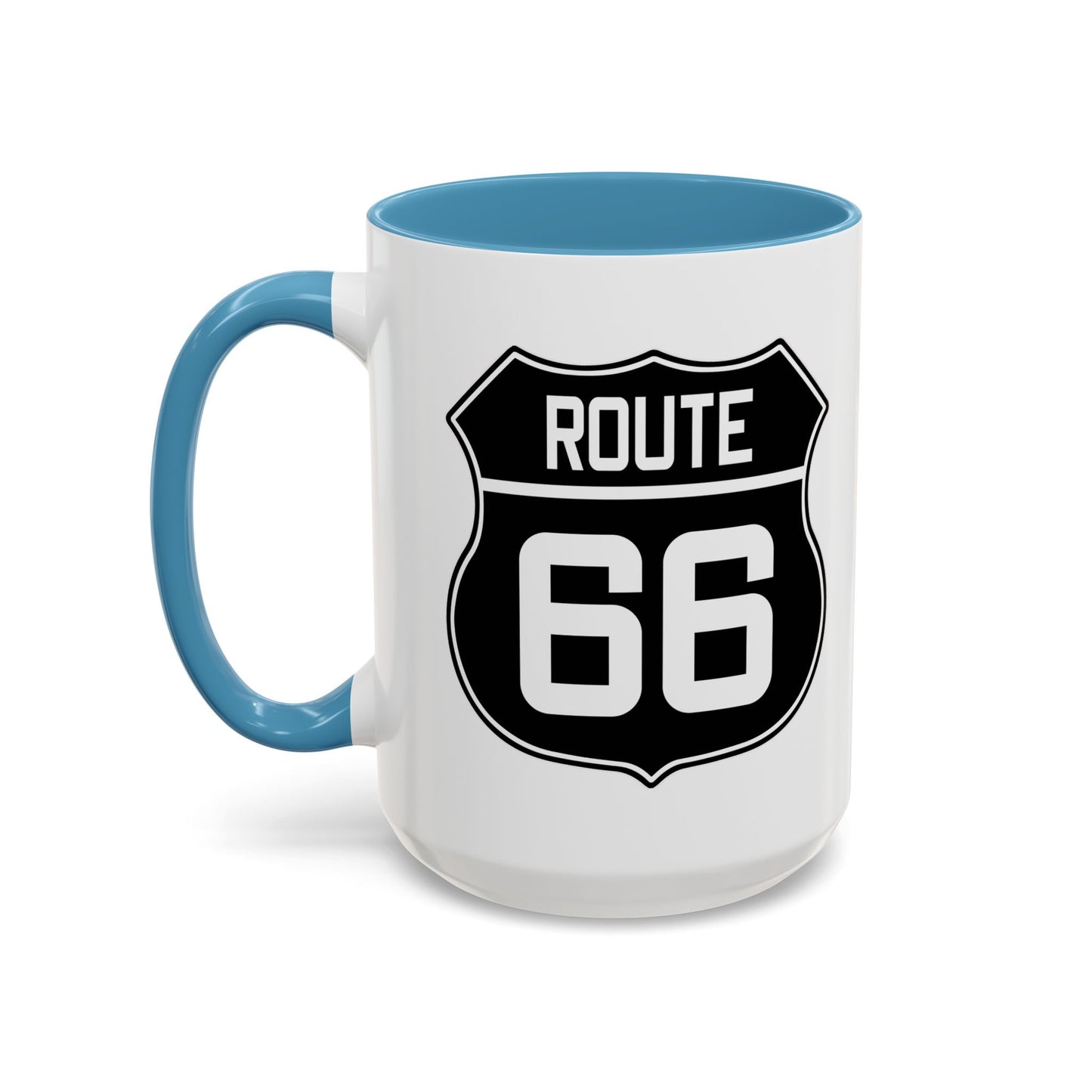 Coffee Mug Black and White Route 66 Highway Shield Design