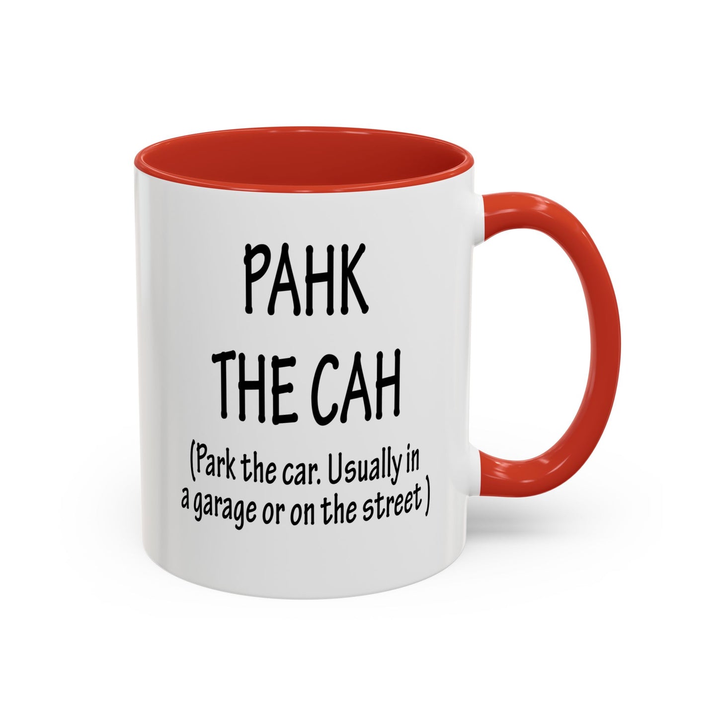 Accent Coffee Mug, Boston Pahk the Cah Funny Gift, Massachusetts Souvenir Cup, Tea Drinker Present, Office Desk Decor, Unique White Ceramic