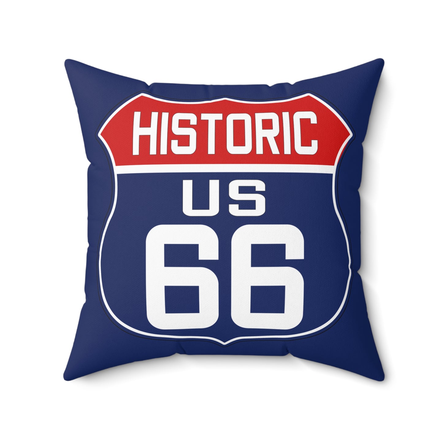 Patriotic Route 66 Pillow: Red White Blue Shield Design Spun Polyester Square Pillow