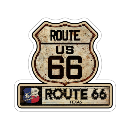 Vintage Texas Route 66 Shield Sticker - Travel Souvenir Kiss-Cut Stickers