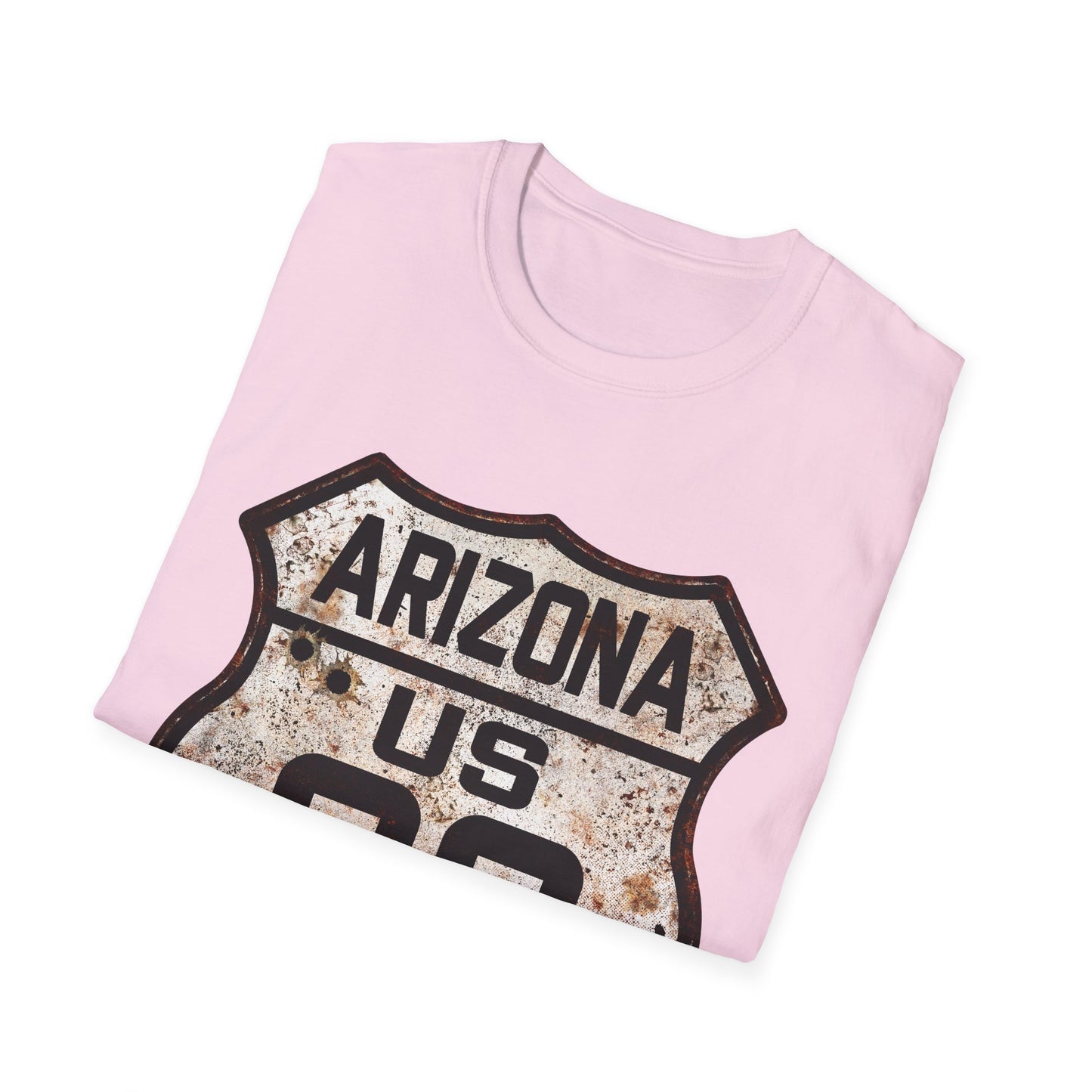 Vintage Arizona Route 66 Tee, Rusty Look with Bullet Holes on Route 66 Shield Unisex Softstyle T-Shirt