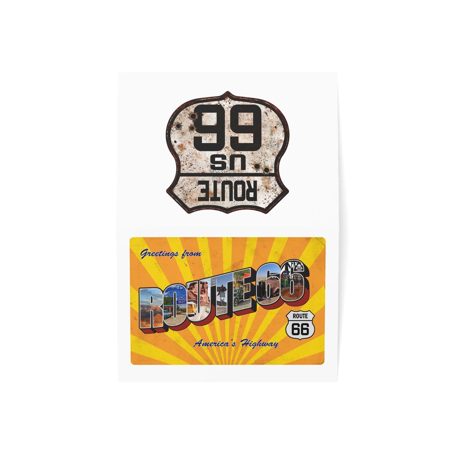 Vintage Route 66 Inspired Postcard Design - Set of Retro Horizontal Greeting Cards (1, 10, 30, and 50pcs)