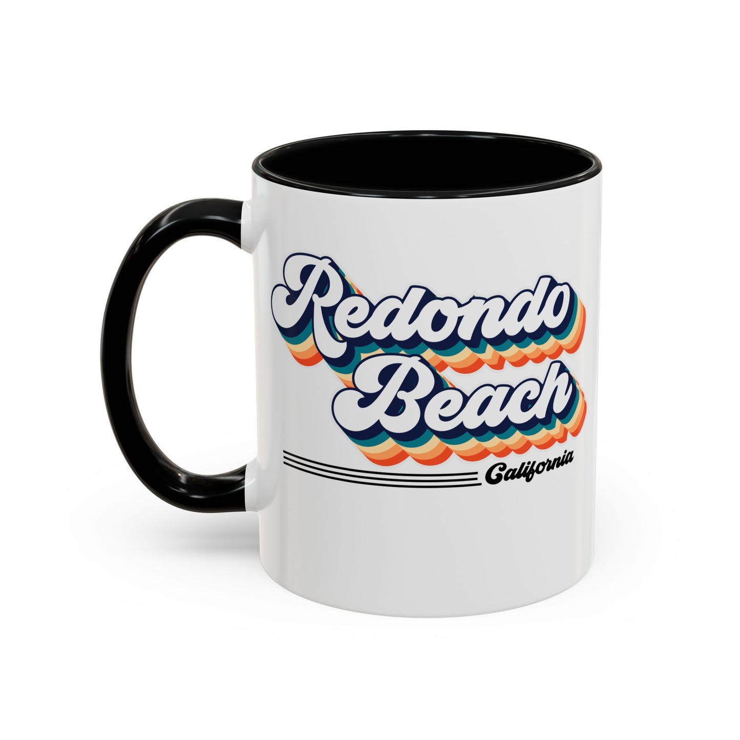 Coffee Mug, Redondo Beach Retro 80s Vibe Big Text, Tea Cup, Hot Chocolate Mug, Unique Gift for Beach Lovers, Birthday Gift for Coffee