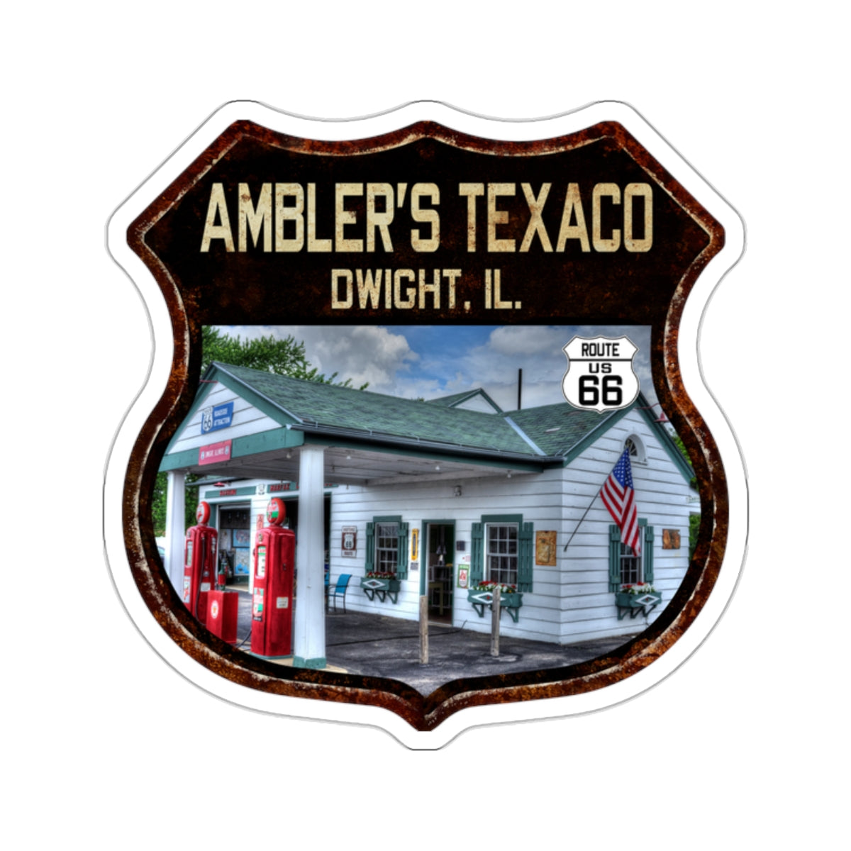 Sticker Ambler's Service Station Route 66 Shield Illinois Kiss-Cut Stickers