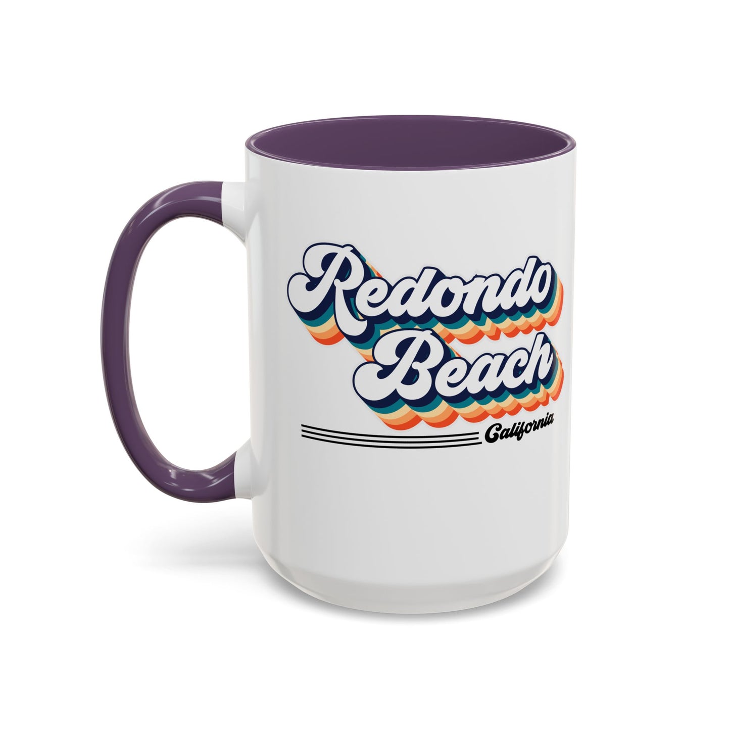 Coffee Mug, Redondo Beach Retro 80s Vibe Big Text, Tea Cup, Hot Chocolate Mug, Unique Gift for Beach Lovers, Birthday Gift for Coffee