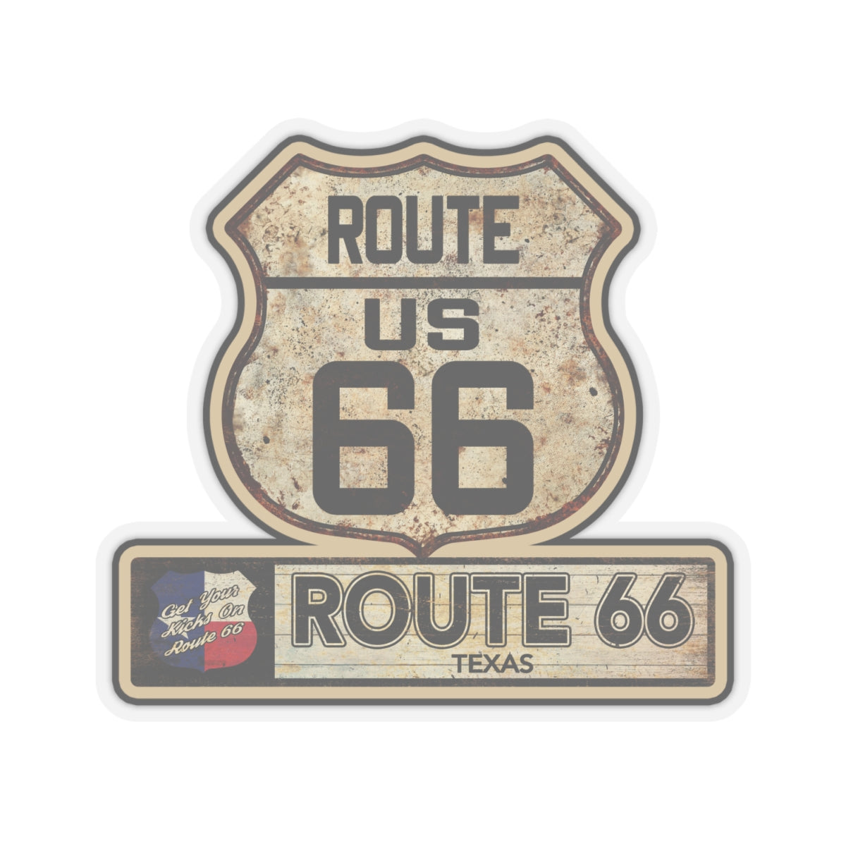 Vintage Texas Route 66 Shield Sticker - Travel Souvenir Kiss-Cut Stickers