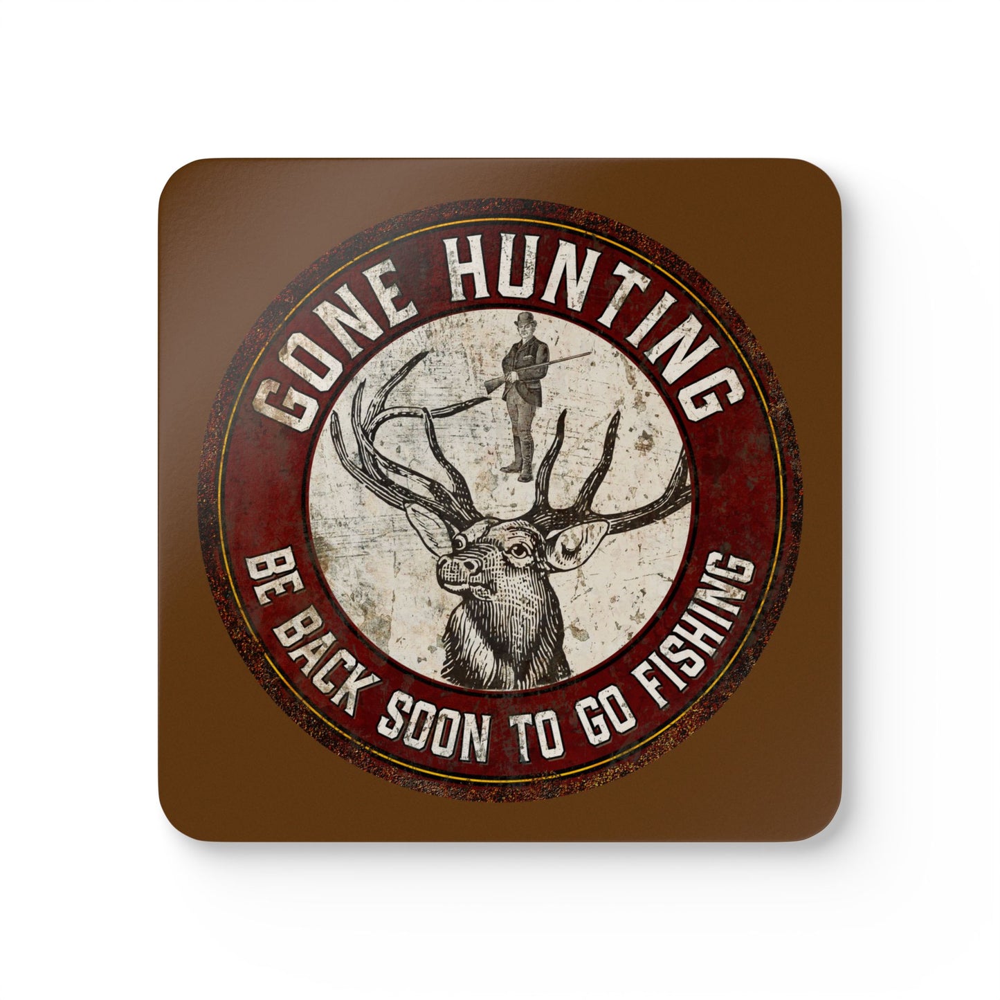 Gone Hunting Be Back in Time to go Fishing Corkwood Coaster Set