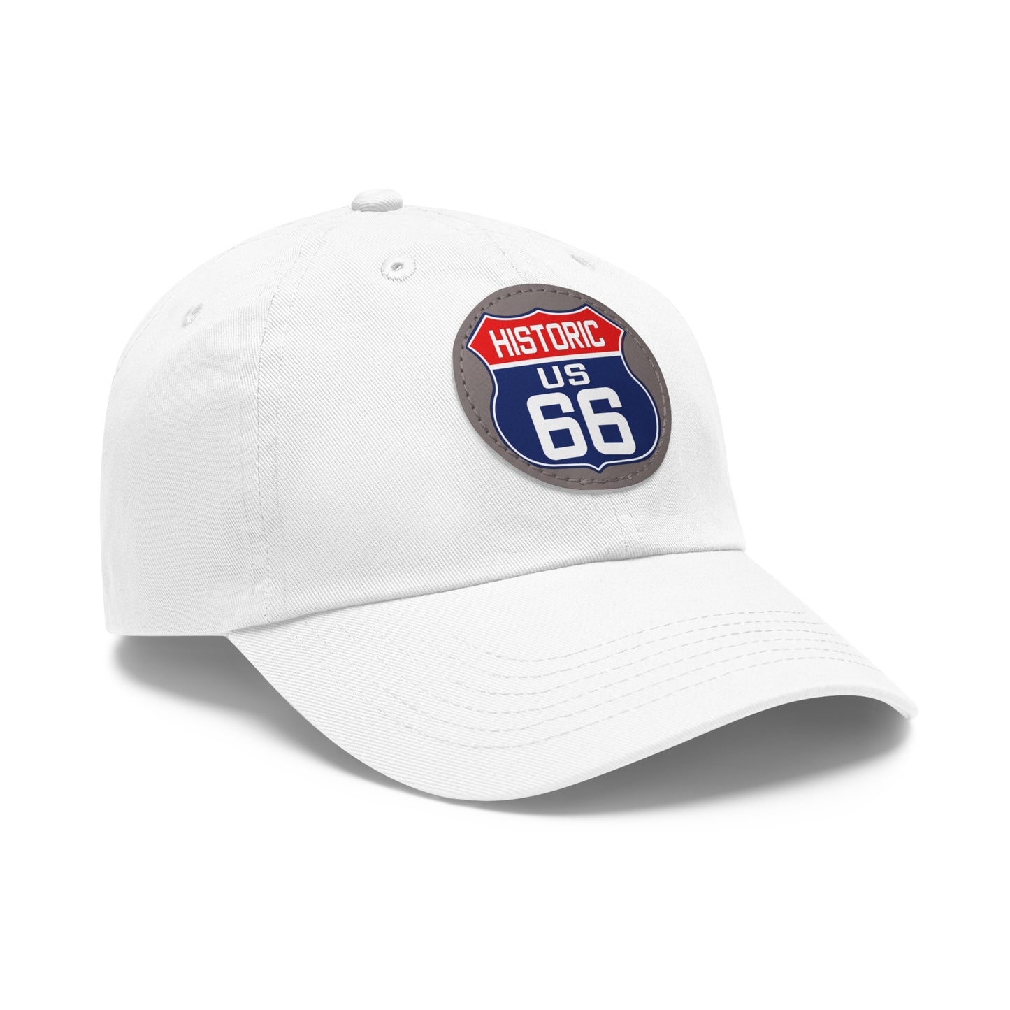 Route 66 Inspired Dad Hat in Red, White and Blue Dad Hat with Leather Patch (Round)