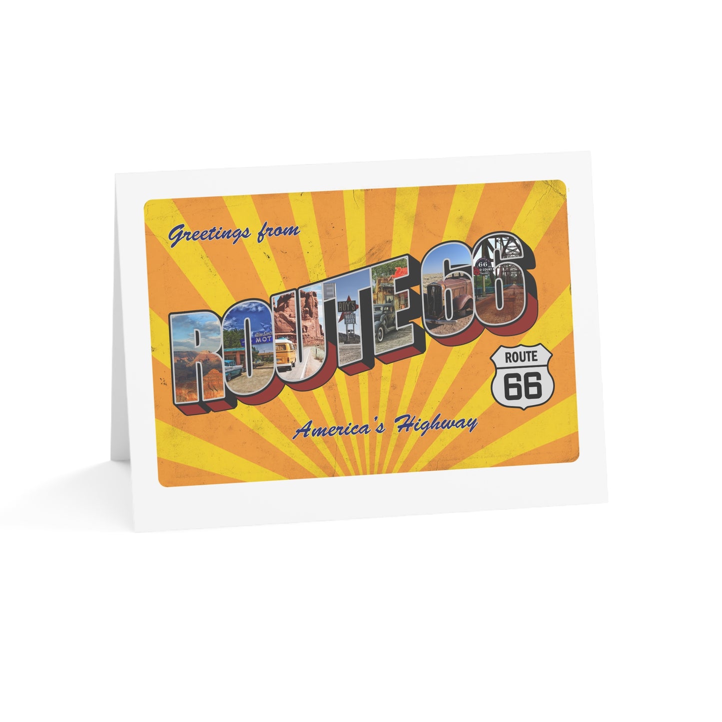 Vintage Route 66 Inspired Postcard Design - Set of Retro Horizontal Greeting Cards (1, 10, 30, and 50pcs)