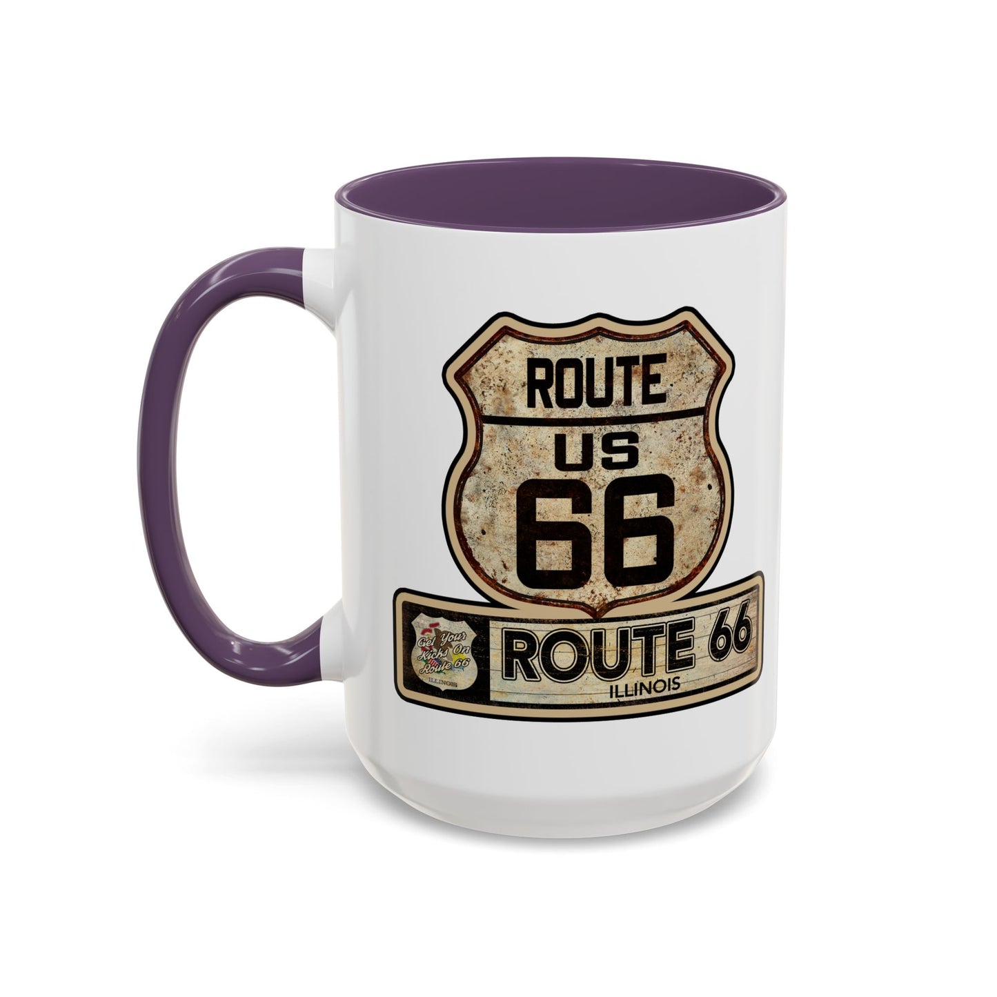 Mug, Vintage Route 66 Shield with Illinois State flag Coffee Cup, Gift for Traveler, Illinois Souvenir Drinkware, Route 66 Collector Mug,