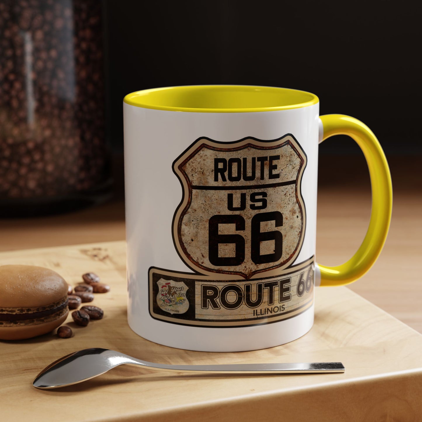 Mug, Vintage Route 66 Shield with Illinois State flag Coffee Cup, Gift for Traveler, Illinois Souvenir Drinkware, Route 66 Collector Mug,