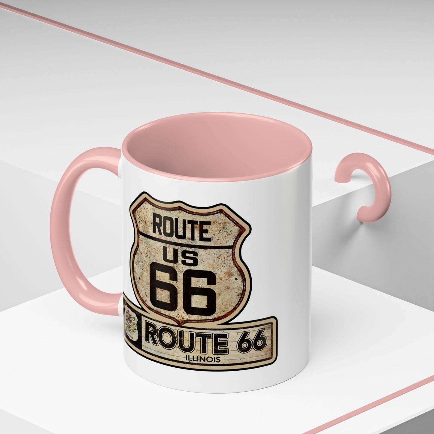 Mug, Vintage Route 66 Shield with Illinois State flag Coffee Cup, Gift for Traveler, Illinois Souvenir Drinkware, Route 66 Collector Mug,