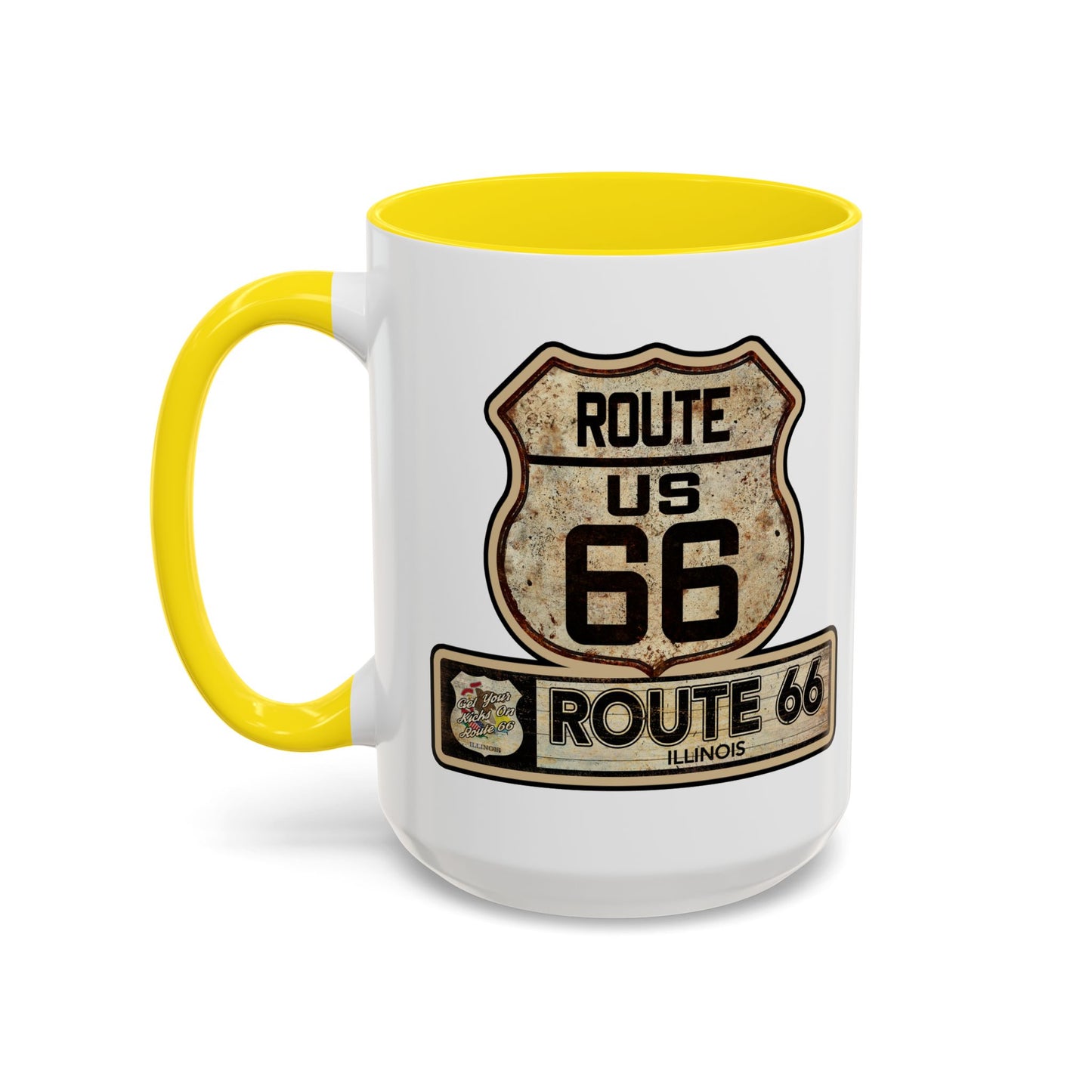 Mug, Vintage Route 66 Shield with Illinois State flag Coffee Cup, Gift for Traveler, Illinois Souvenir Drinkware, Route 66 Collector Mug,