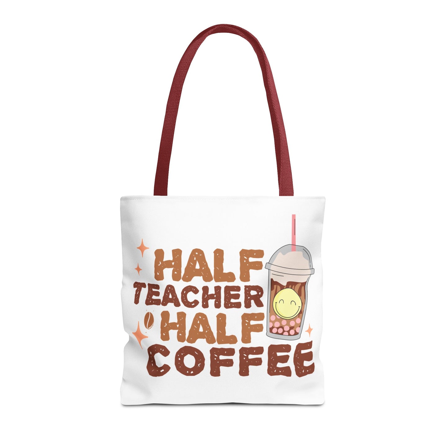 Funny Teacher Tote Bag - Half Teacher Half Coffee Design