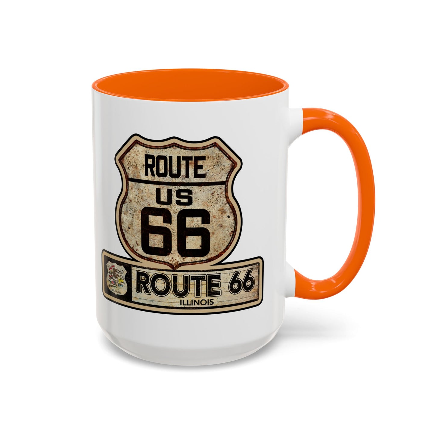 Mug, Vintage Route 66 Shield with Illinois State flag Coffee Cup, Gift for Traveler, Illinois Souvenir Drinkware, Route 66 Collector Mug,