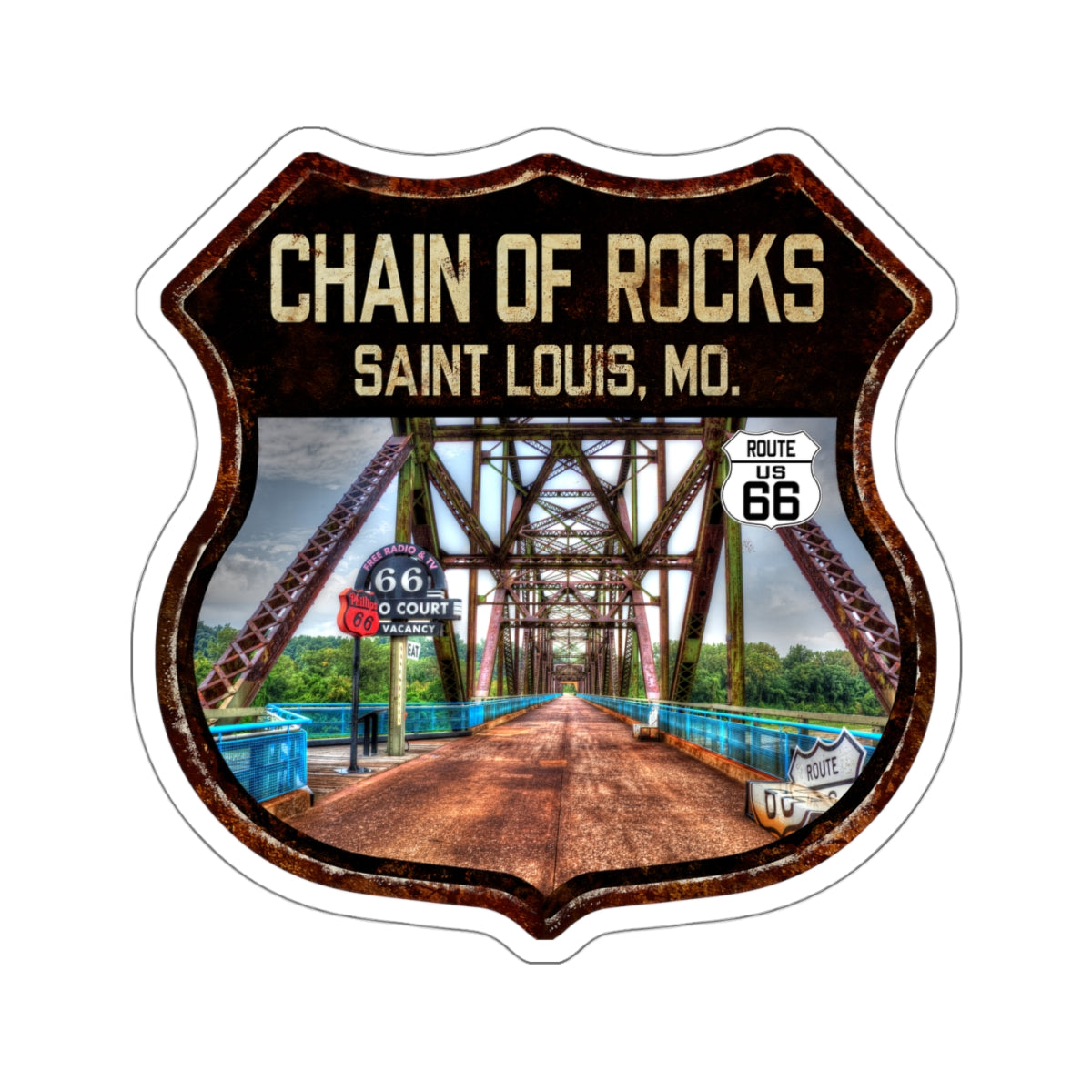 Sticker Chain of Rocks Bridge Route 66 Shield Illinois Kiss-Cut Stickers