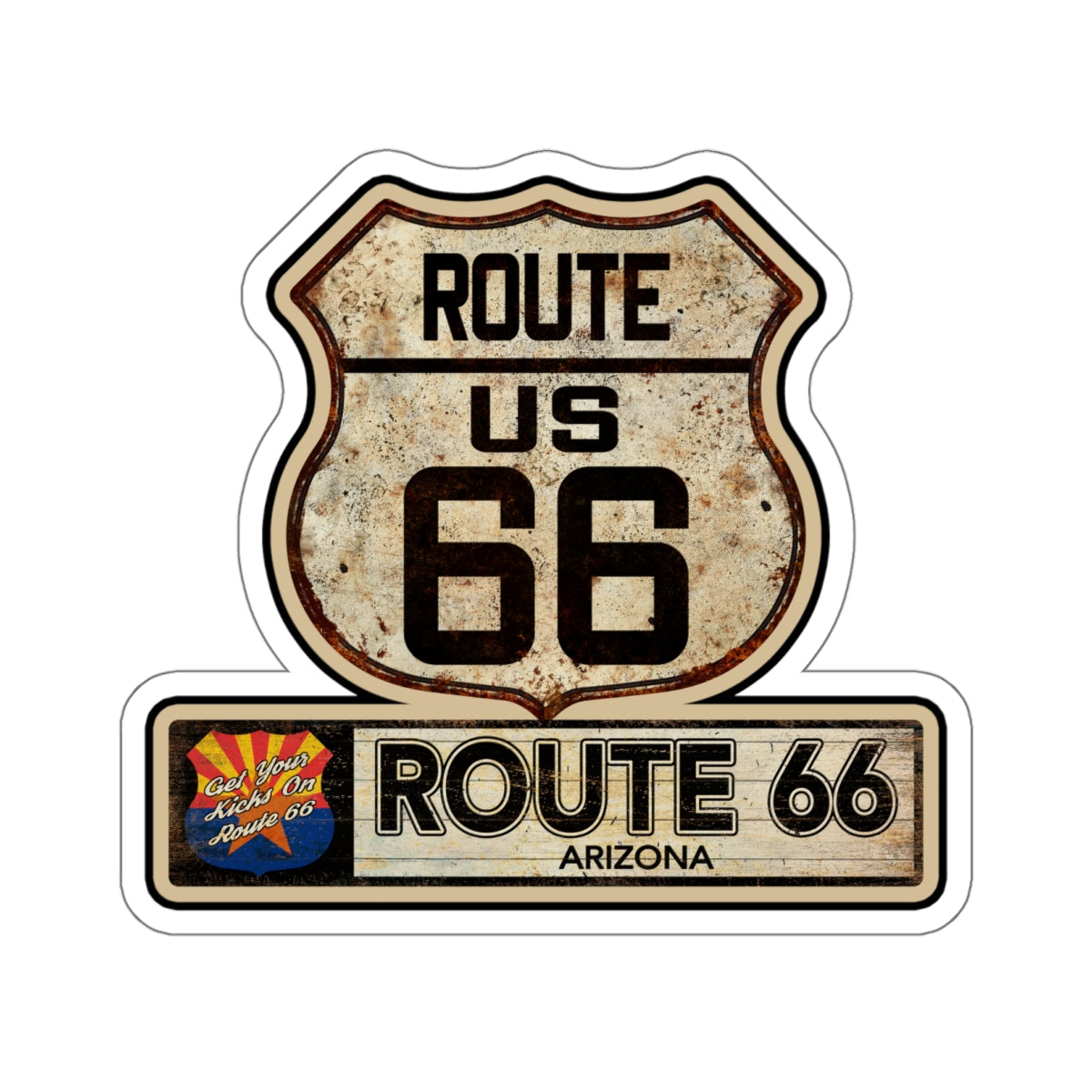 Vintage Arizona Route 66 Shield Sticker - Travel Souvenir Kiss-Cut Stickers