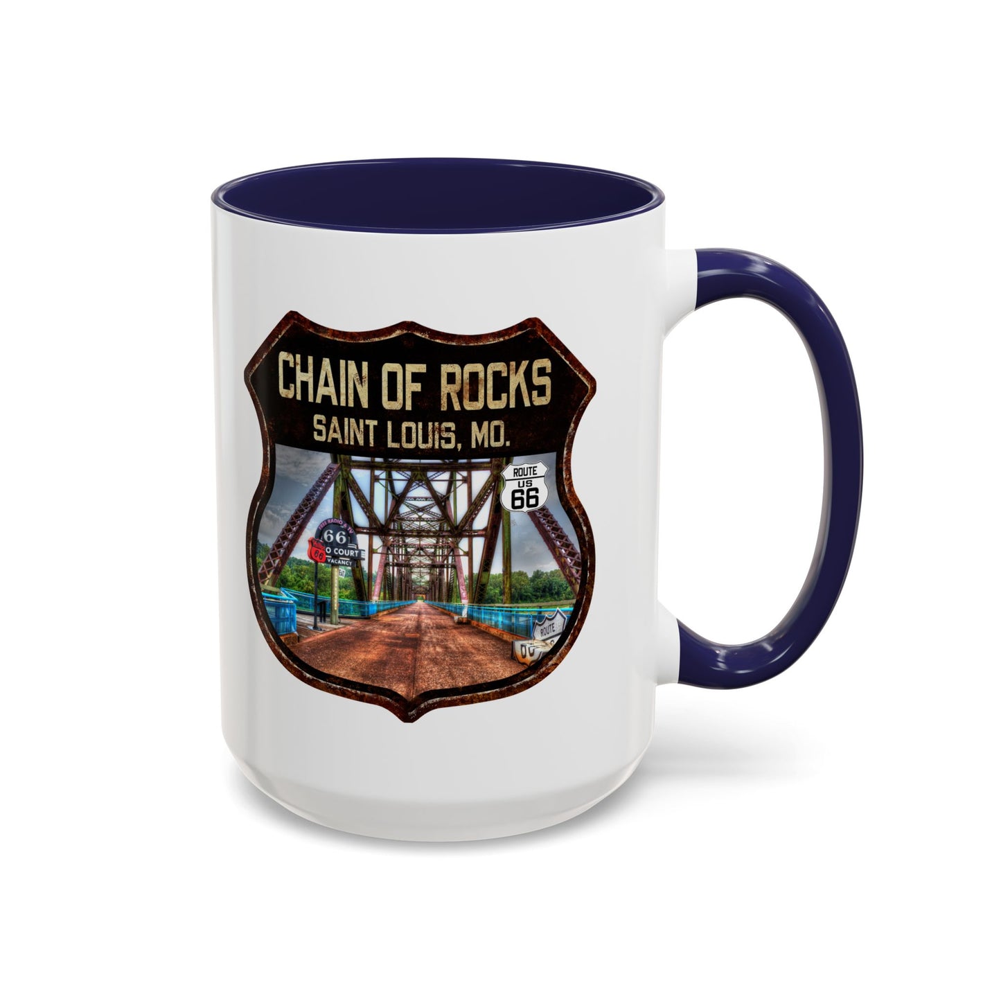 Mug Chain of Rocks Bridge Route 66 Shield Illinois 11oz