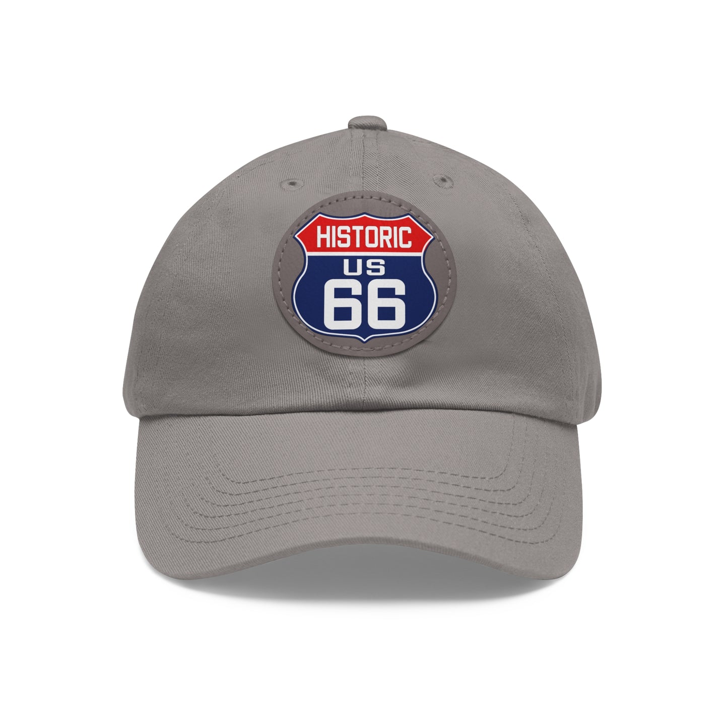 Route 66 Inspired Dad Hat in Red, White and Blue Dad Hat with Leather Patch (Round)