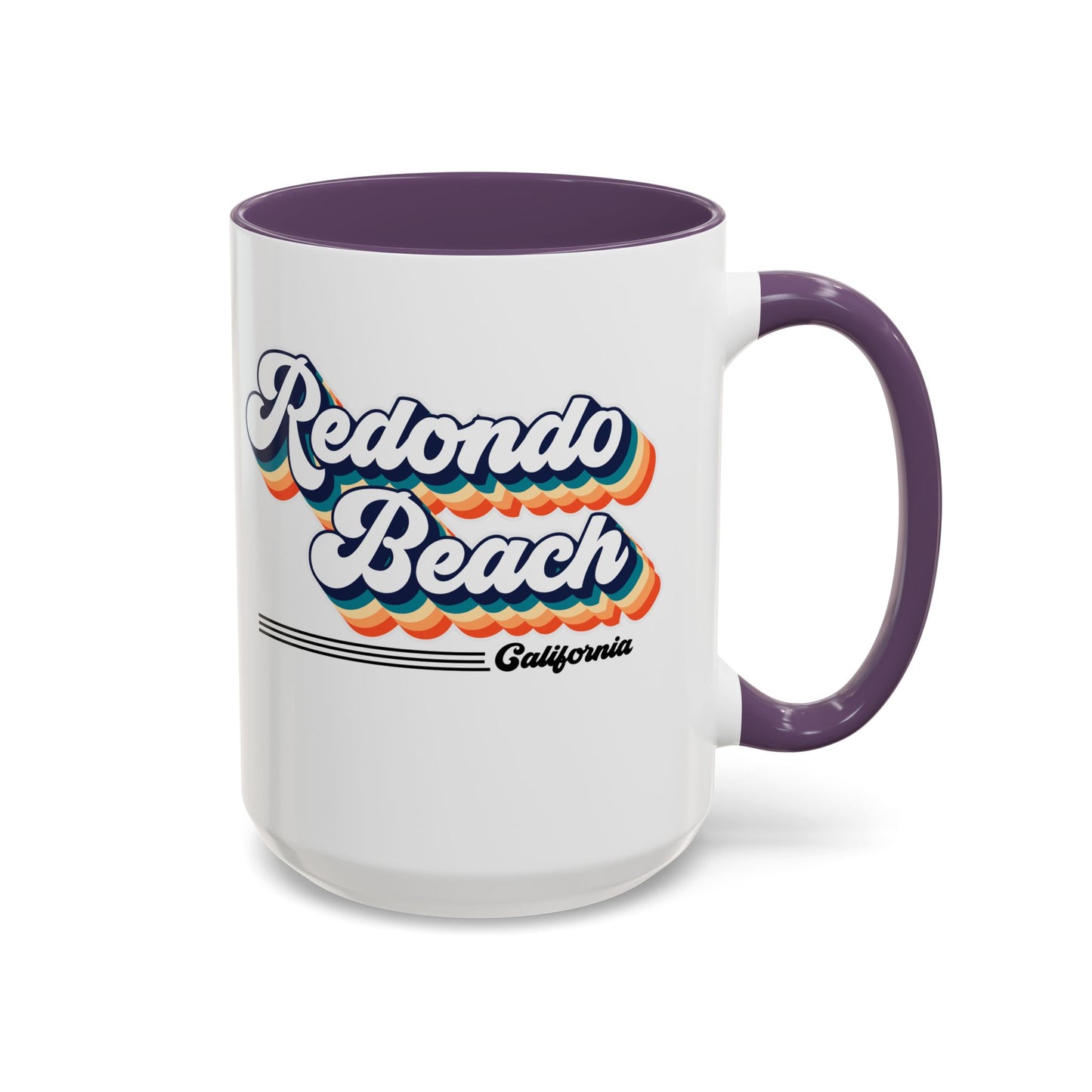 Coffee Mug, Redondo Beach Retro 80s Vibe Big Text, Tea Cup, Hot Chocolate Mug, Unique Gift for Beach Lovers, Birthday Gift for Coffee