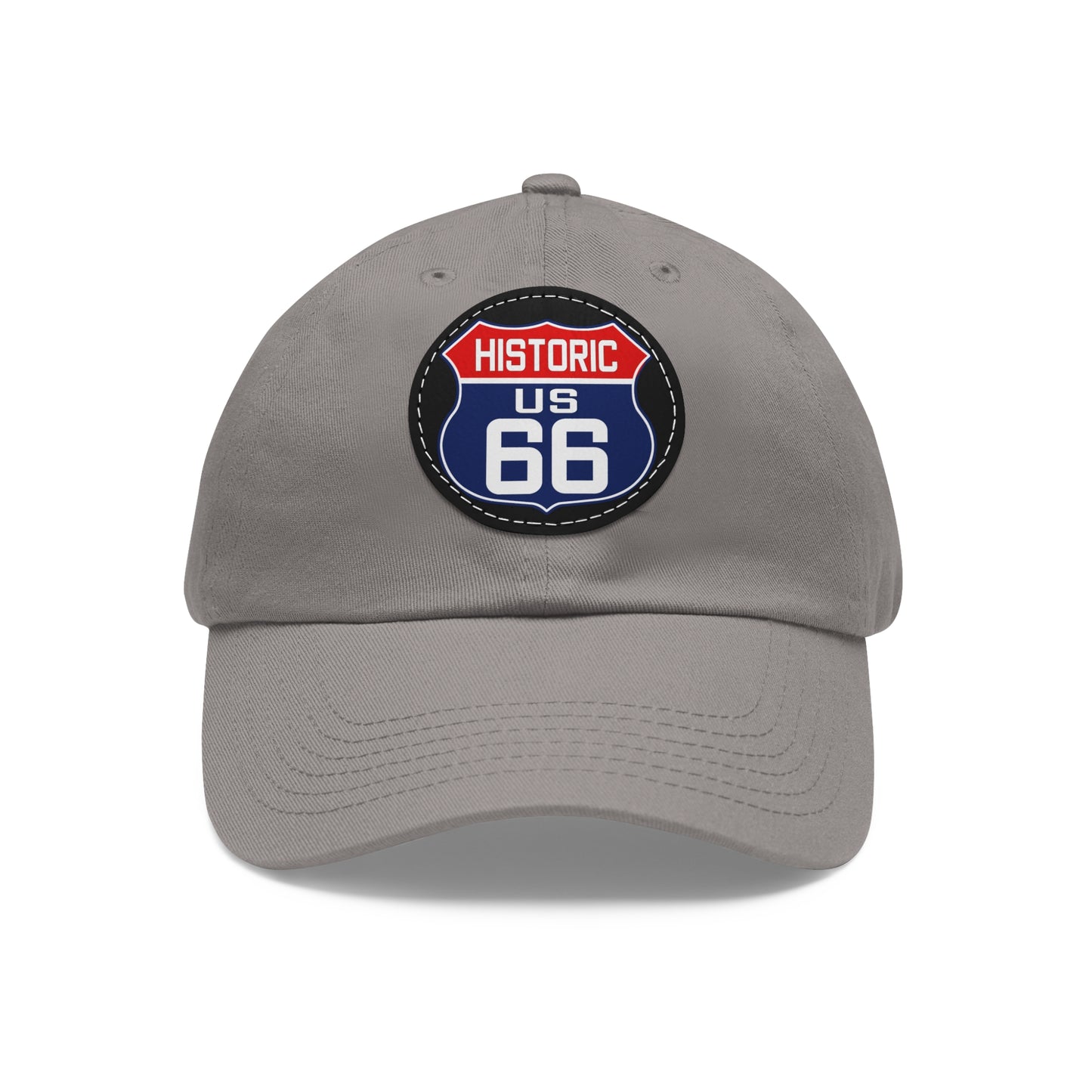 Route 66 Inspired Dad Hat in Red, White and Blue Dad Hat with Leather Patch (Round)