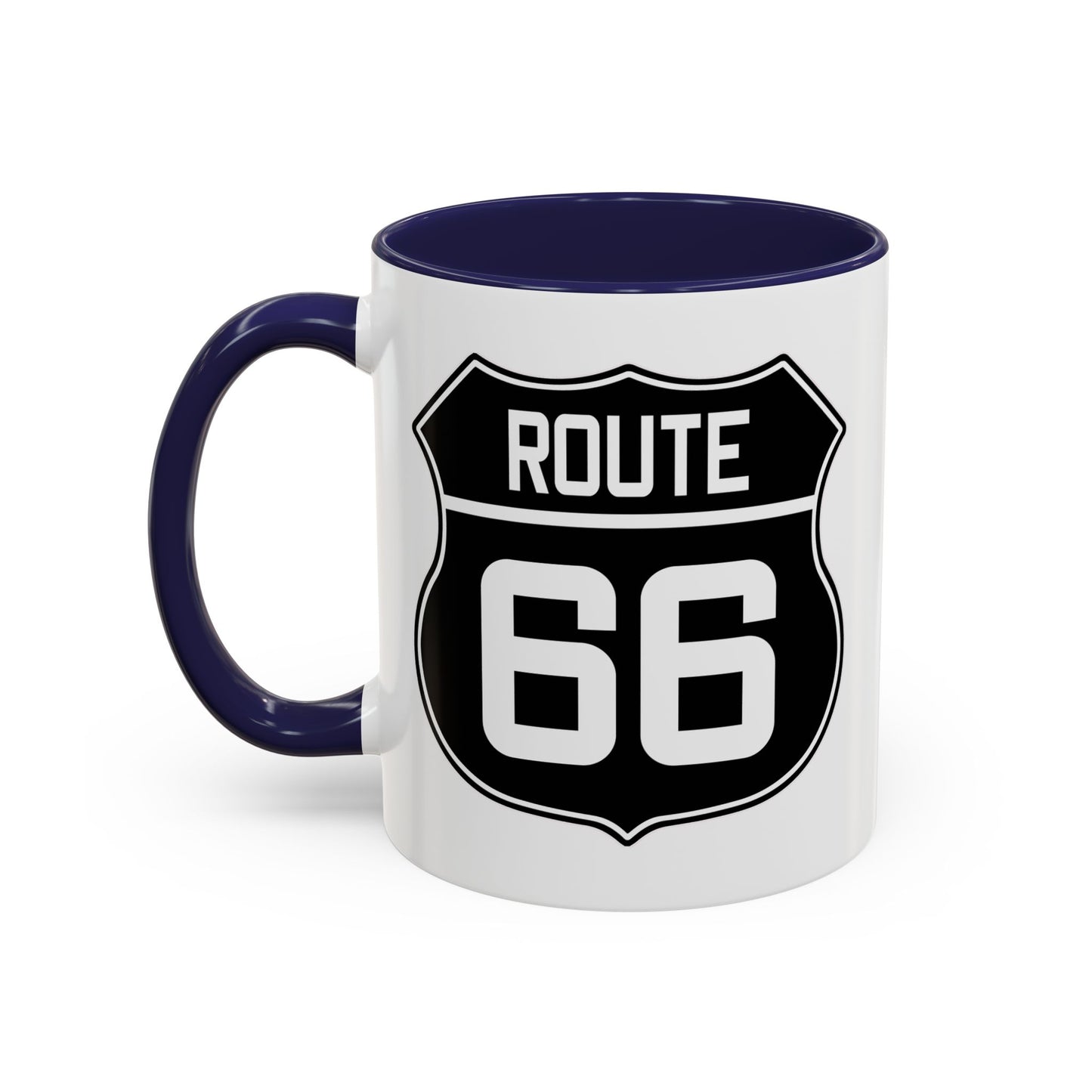 Coffee Mug Black and White Route 66 Highway Shield Design