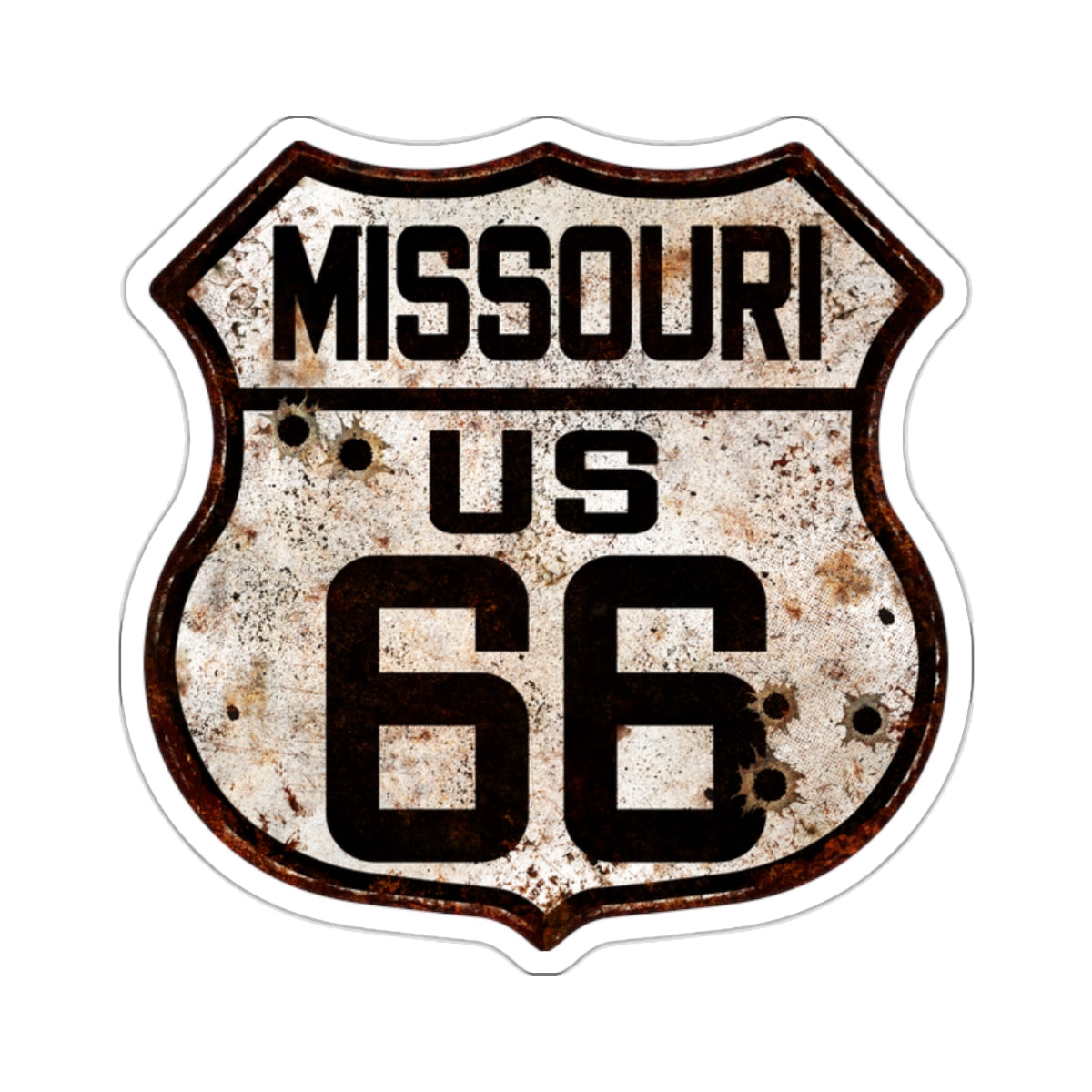 Copy of Sticker Vintage Missouri Route 66 Shield with Bullet Holes Kiss-Cut Stickers