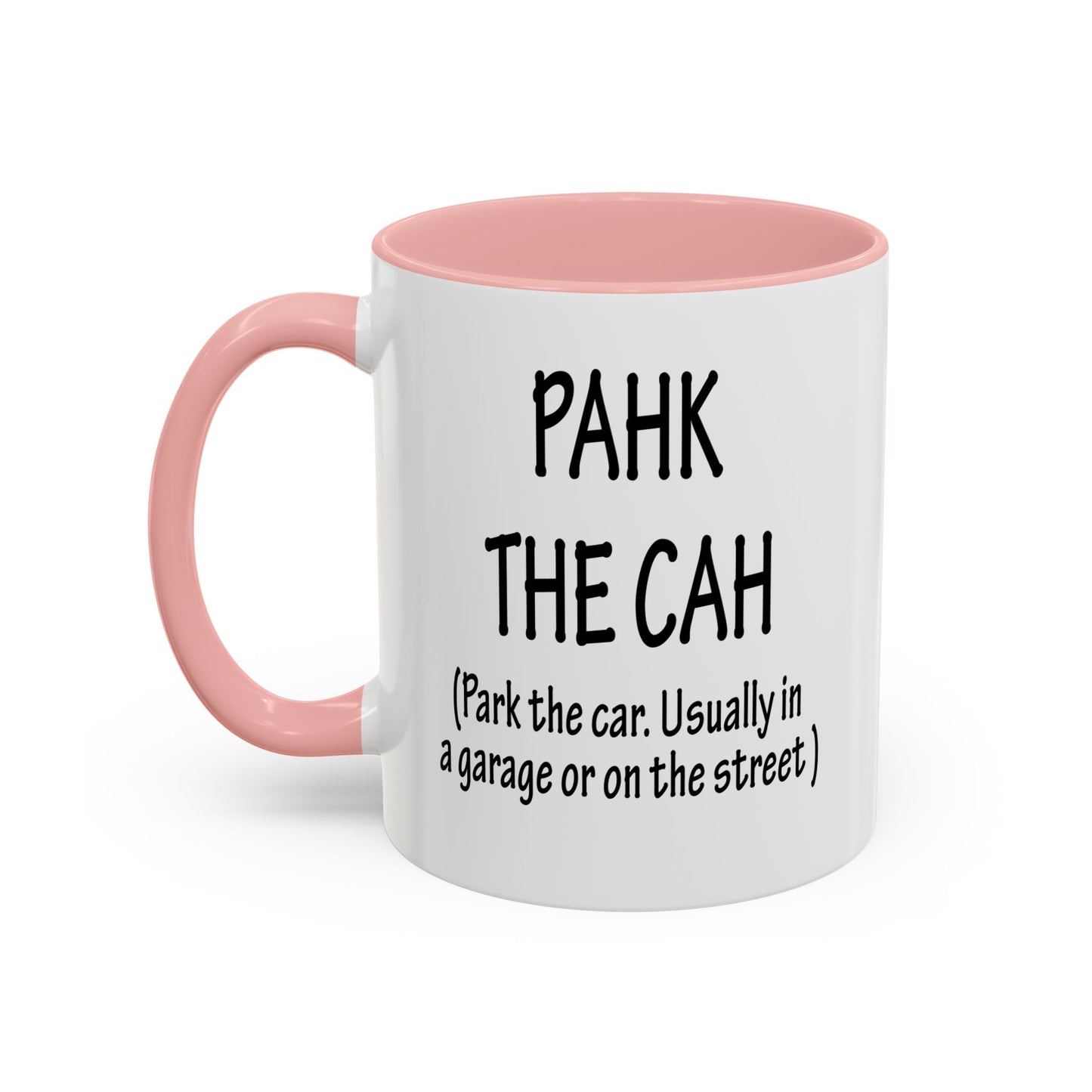 Accent Coffee Mug, Boston Pahk the Cah Funny Gift, Massachusetts Souvenir Cup, Tea Drinker Present, Office Desk Decor, Unique White Ceramic