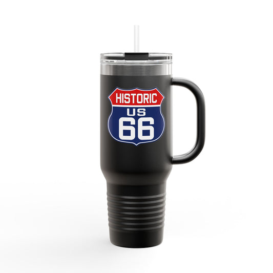 Route 66 Shield Insulated Travel Mug - Patriotic Red White Blue Decor Insulated Travel Mug, 40oz