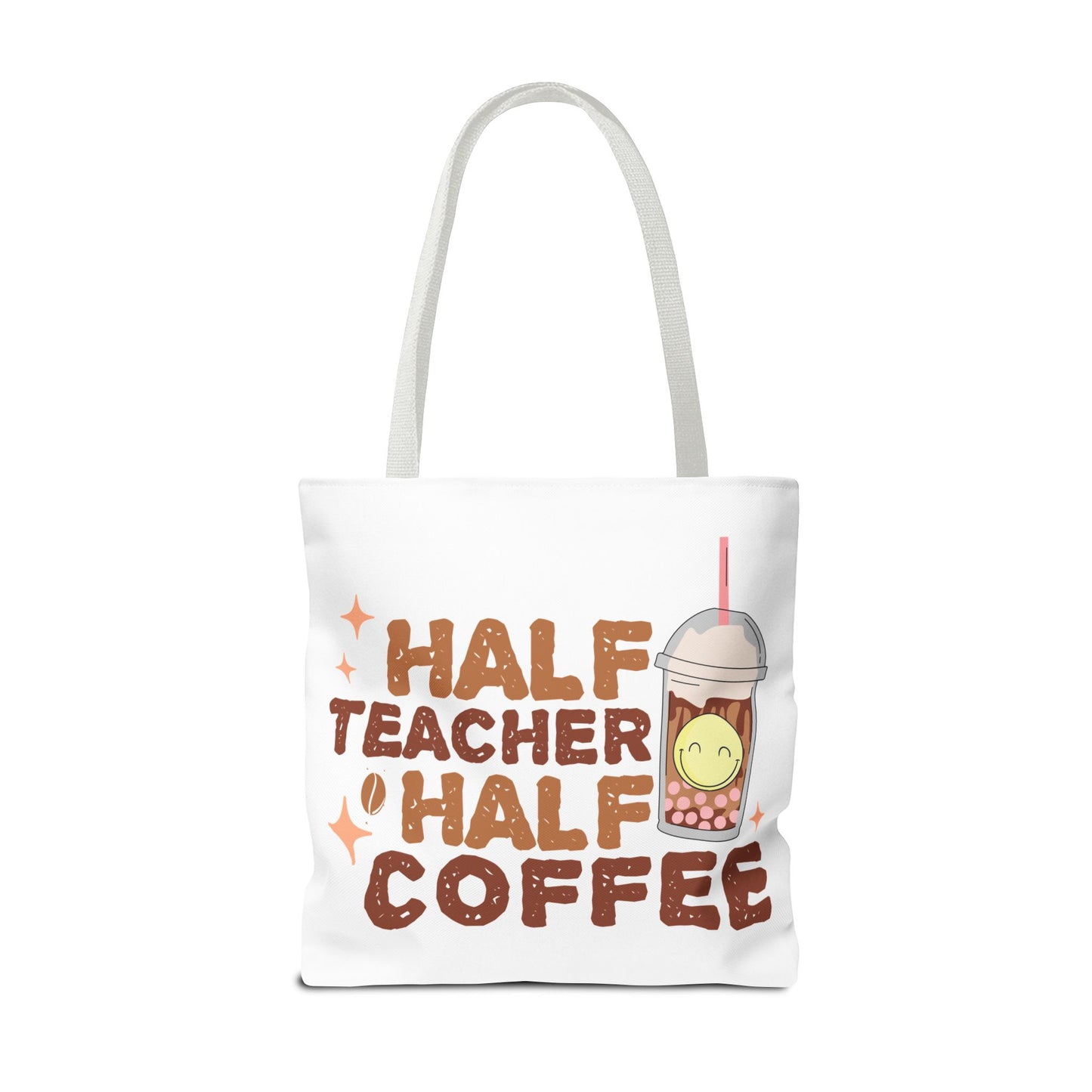 Funny Teacher Tote Bag - Half Teacher Half Coffee Design