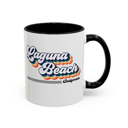 Coffee Mug, Laguna Beach Retro 80s Vibe Big Text, Tea Cup, Hot Chocolate Mug, Unique Gift for Beach Lovers, Birthday Gift for Coffee