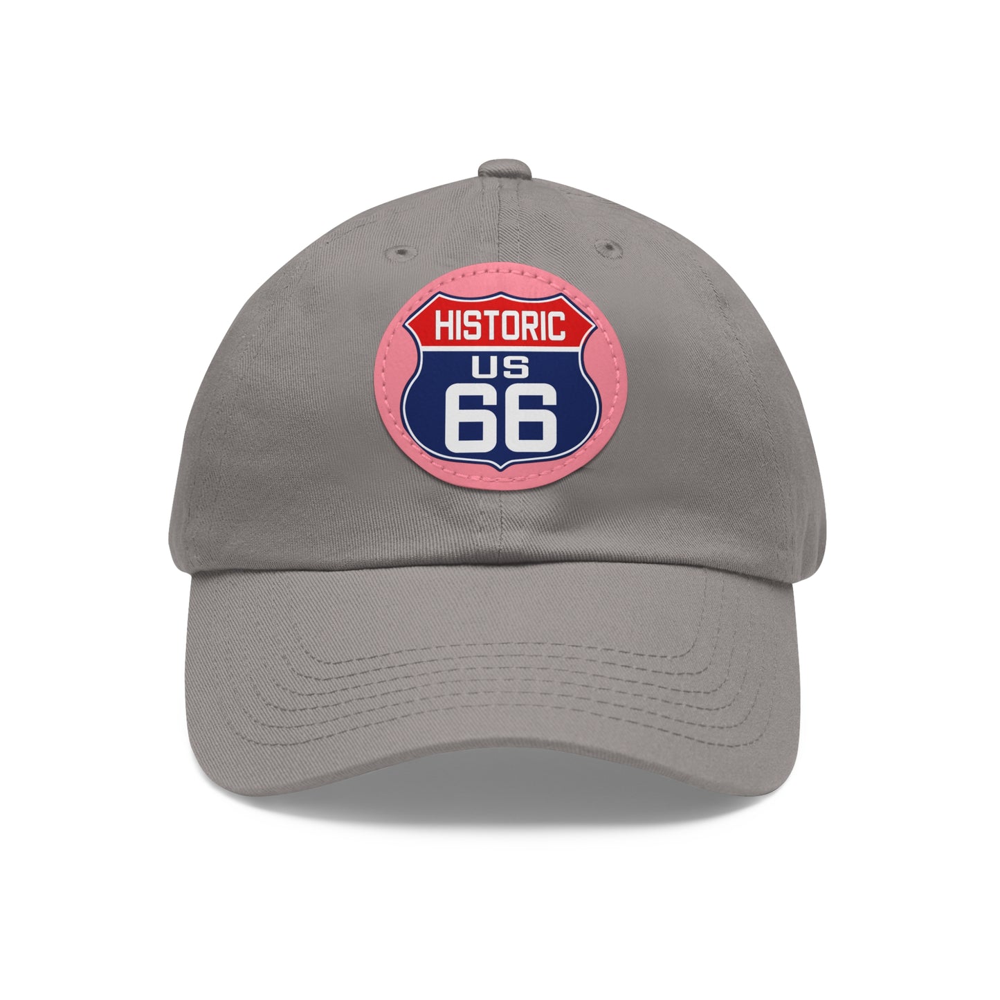 Route 66 Inspired Dad Hat in Red, White and Blue Dad Hat with Leather Patch (Round)