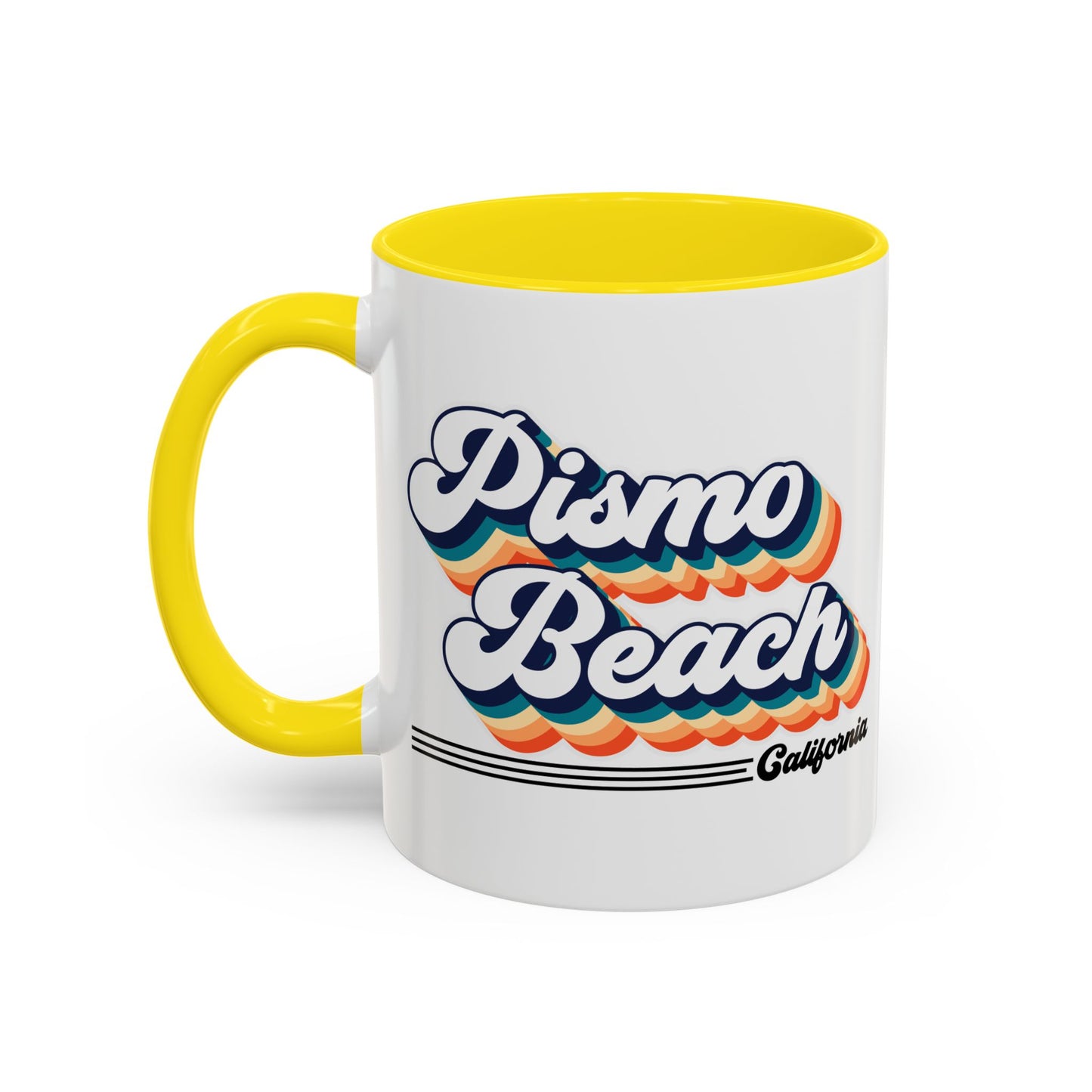 Coffee Mug, Pismo Beach Retro 80s Vibe Big Text, Tea Cup, Hot Chocolate Mug, Unique Gift for Beach Lovers, Birthday Gift for Coffee