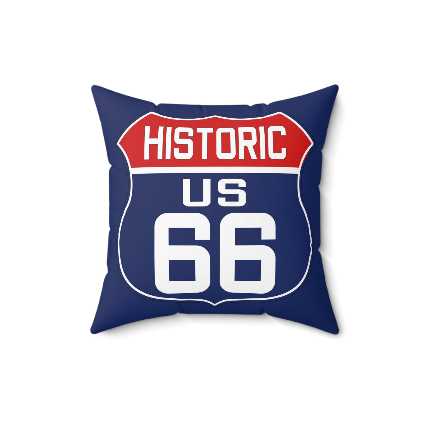 Patriotic Route 66 Pillow: Red White Blue Shield Design Spun Polyester Square Pillow